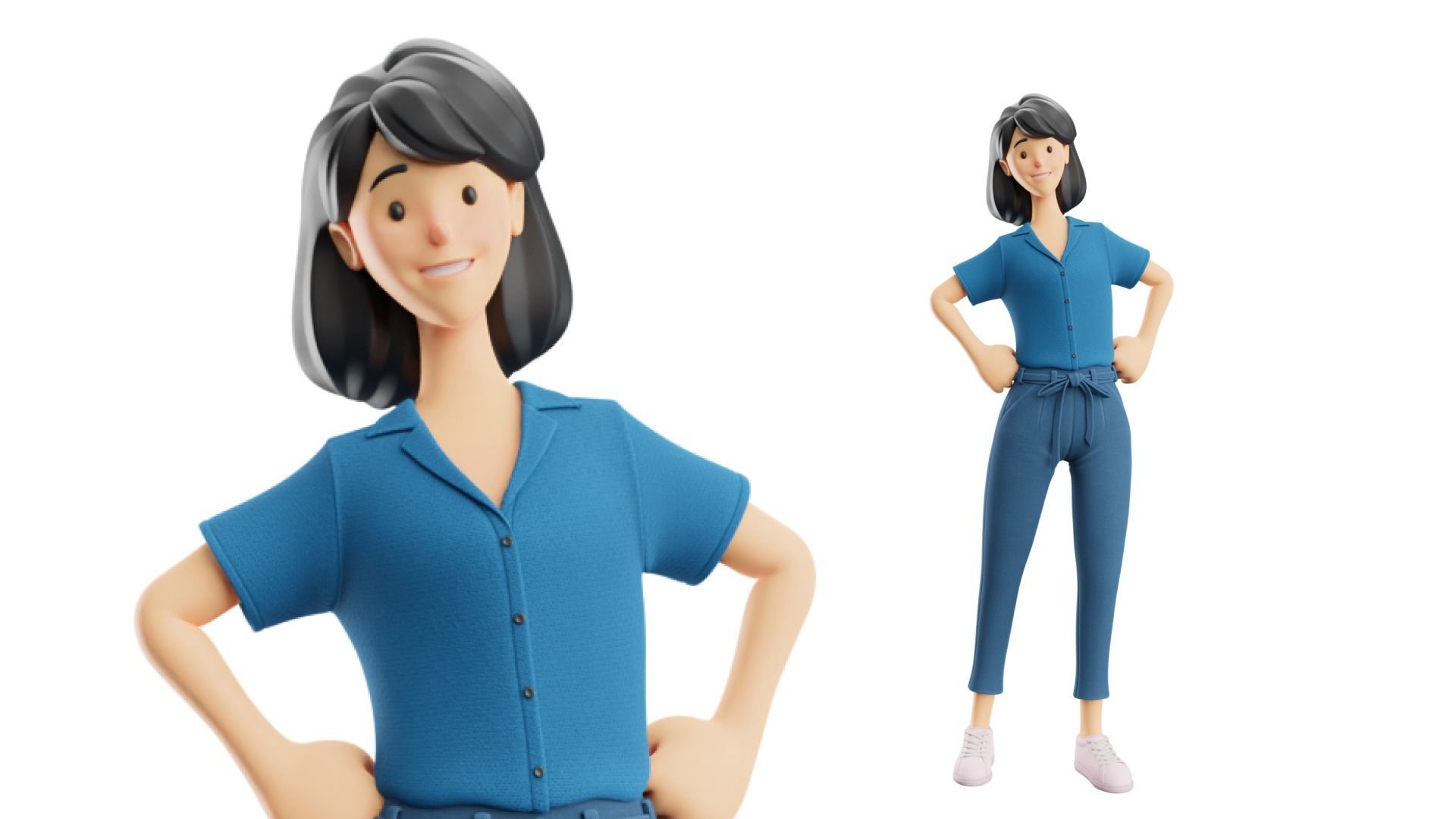 Cartoon Woman Illustration Style Rigged Low-poly 3D model_31