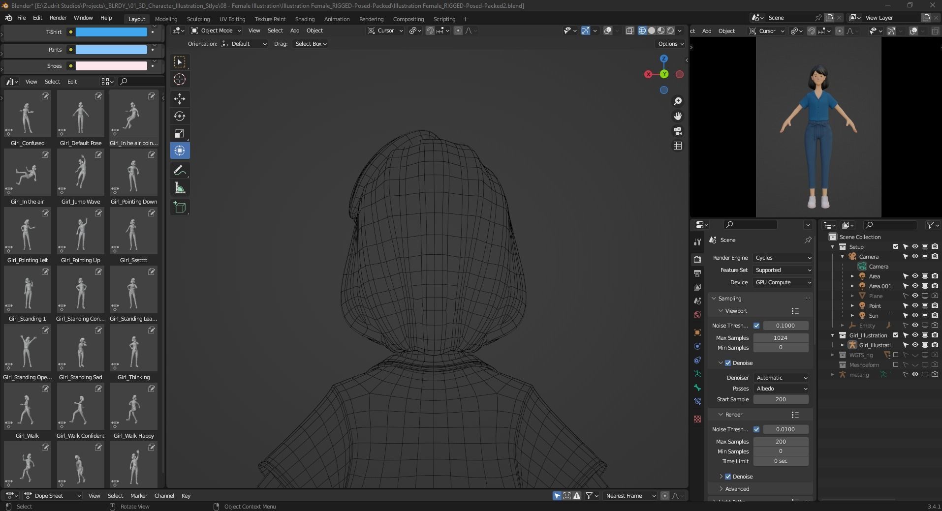 Cartoon Woman Illustration Style Rigged Low-poly 3D model_24
