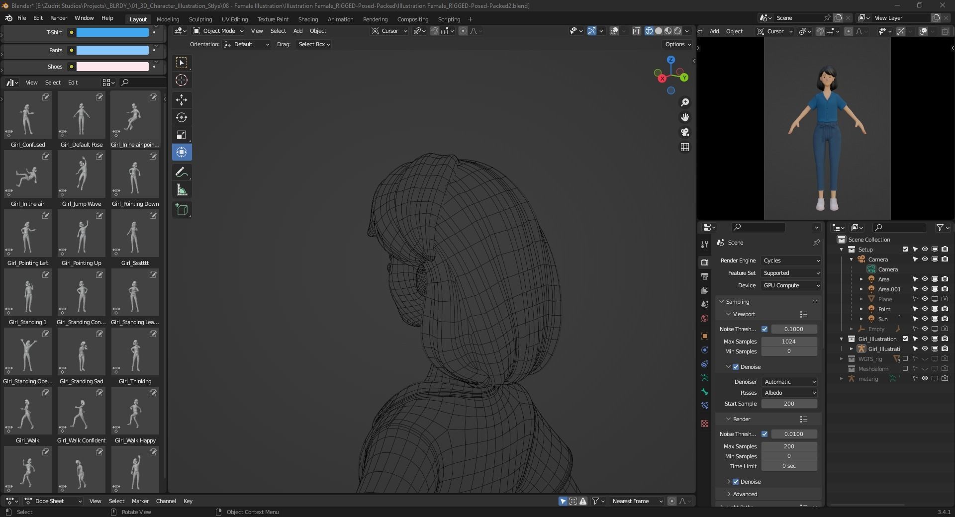 Cartoon Woman Illustration Style Rigged Low-poly 3D model_23