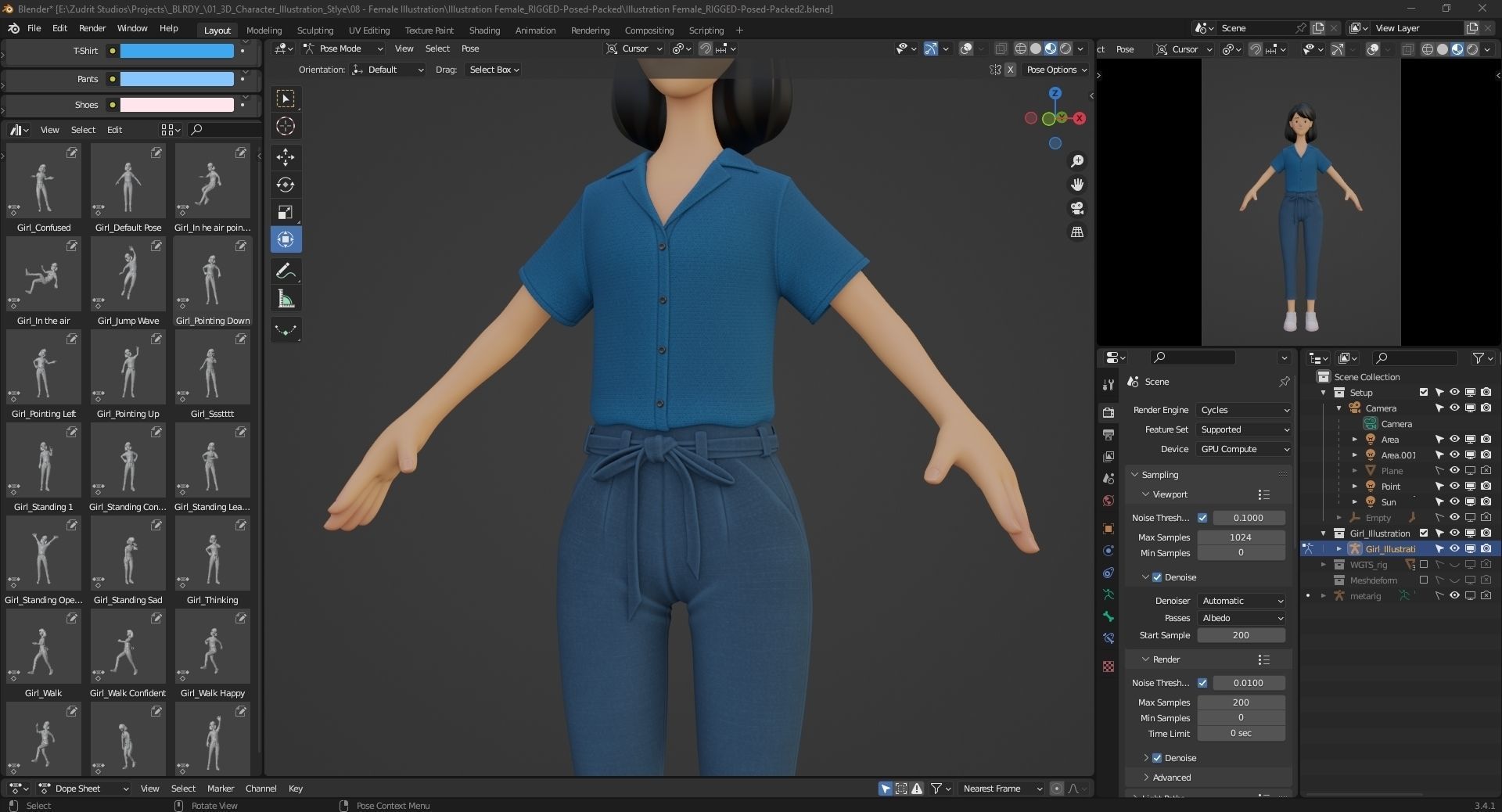 Cartoon Woman Illustration Style Rigged Low-poly 3D model_27