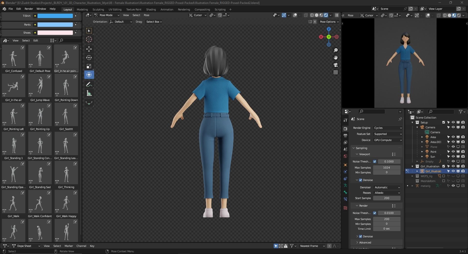 Cartoon Woman Illustration Style Rigged Low-poly 3D model_12