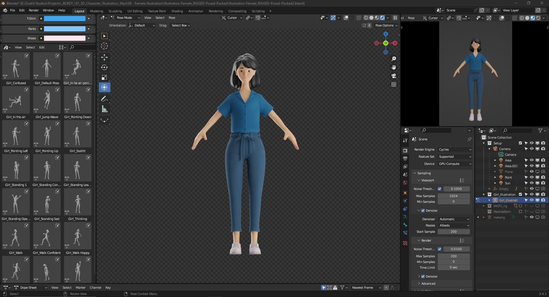 Cartoon Woman Illustration Style Rigged Low-poly 3D model_8