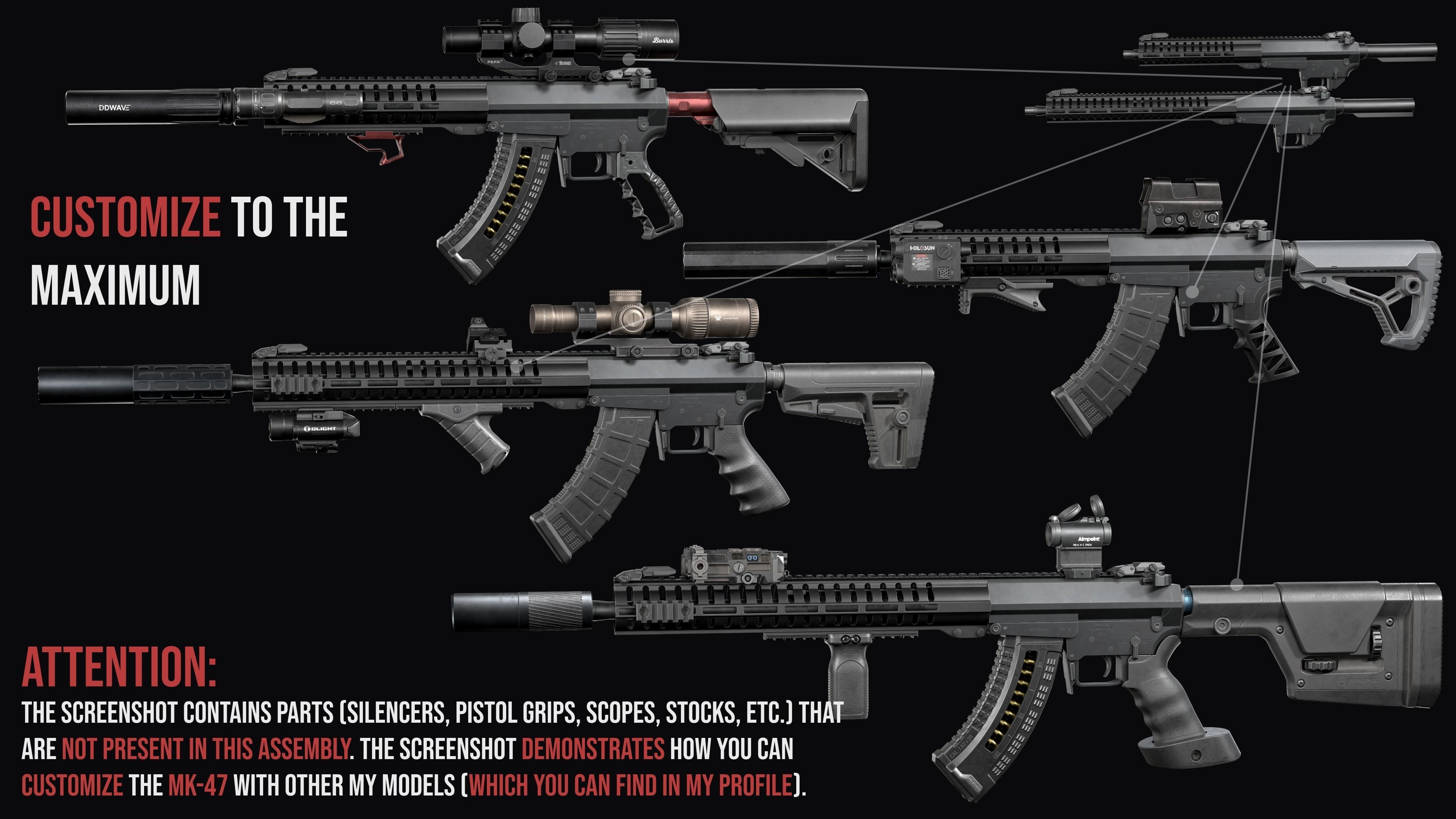 Tactical Modular assault rifle Mk47 mutant ar-15 modul Low-poly 3D model_5