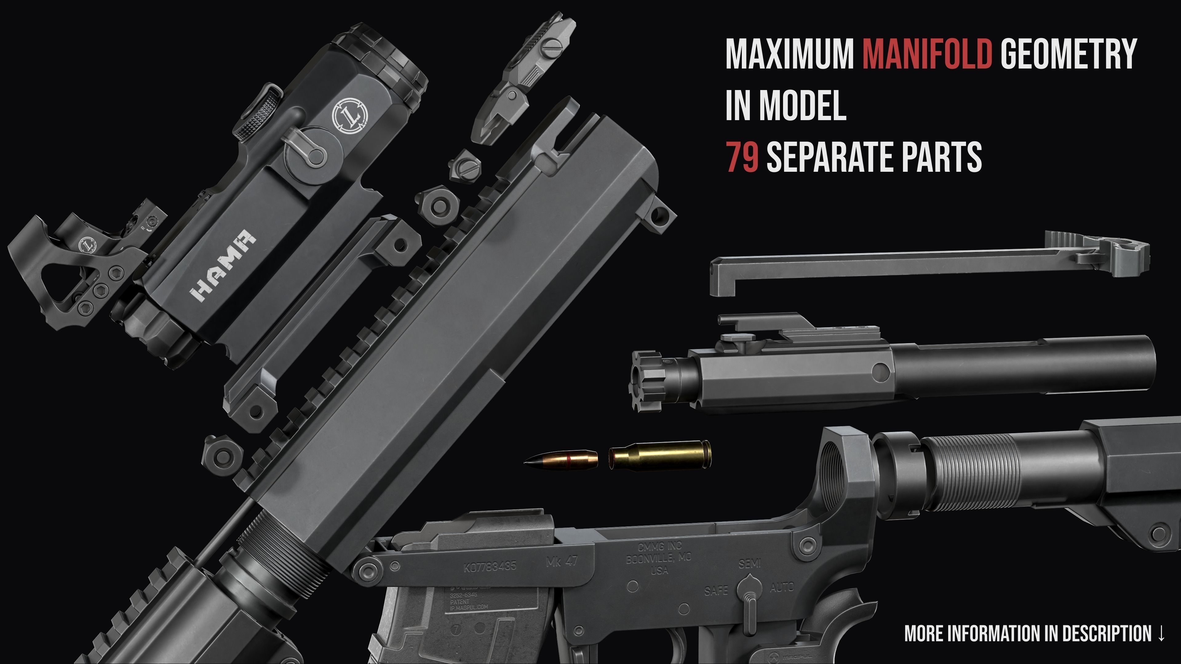 Tactical Modular assault rifle Mk47 mutant ar-15 modul Low-poly 3D model_4