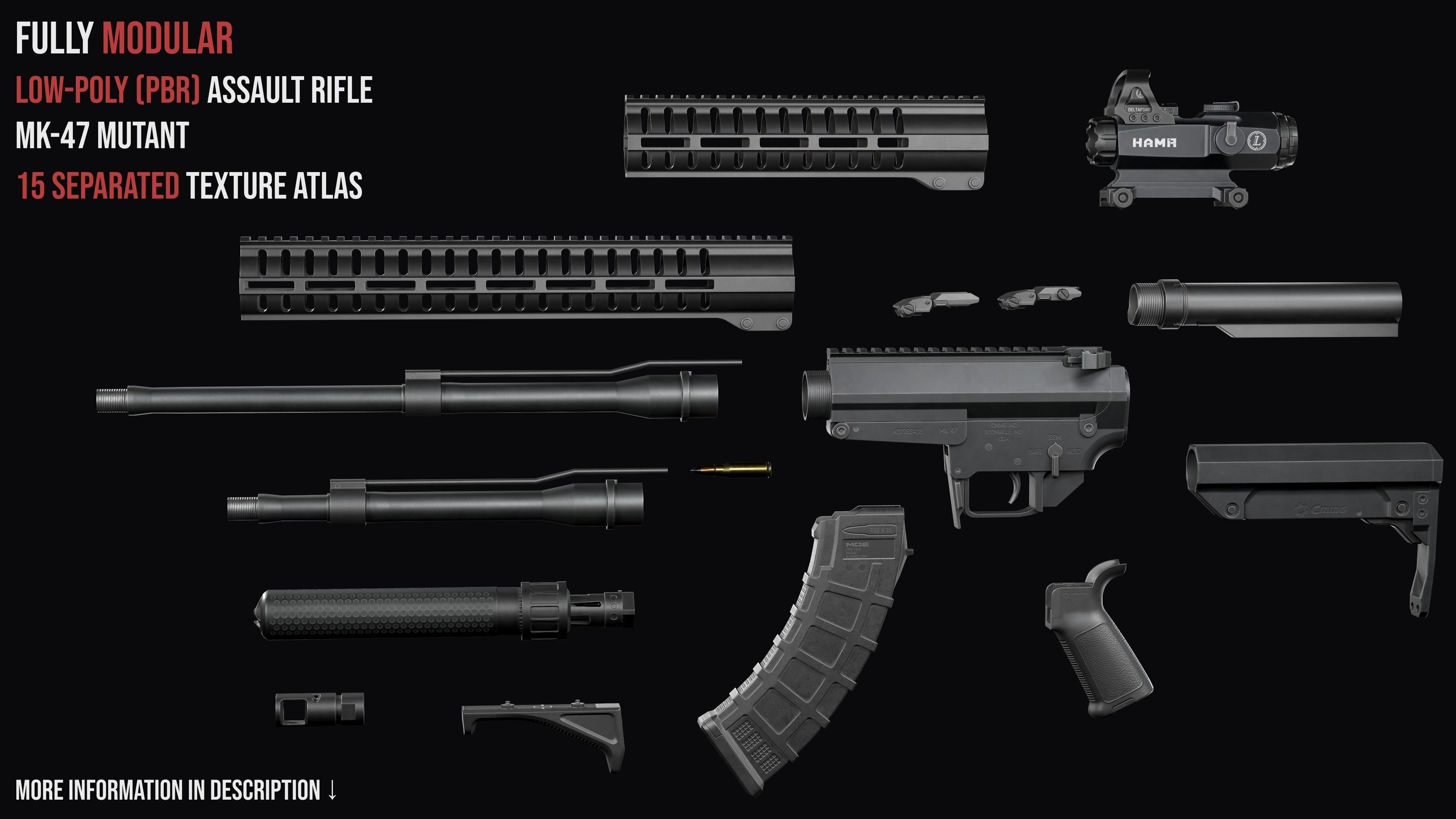 Tactical Modular assault rifle Mk47 mutant ar-15 modul Low-poly 3D model_3