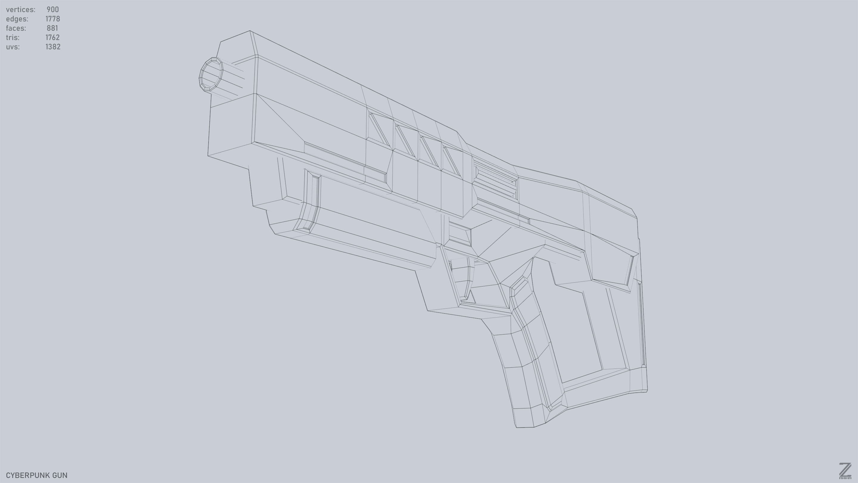 Cyberpunk gun Low-poly 3D model_14
