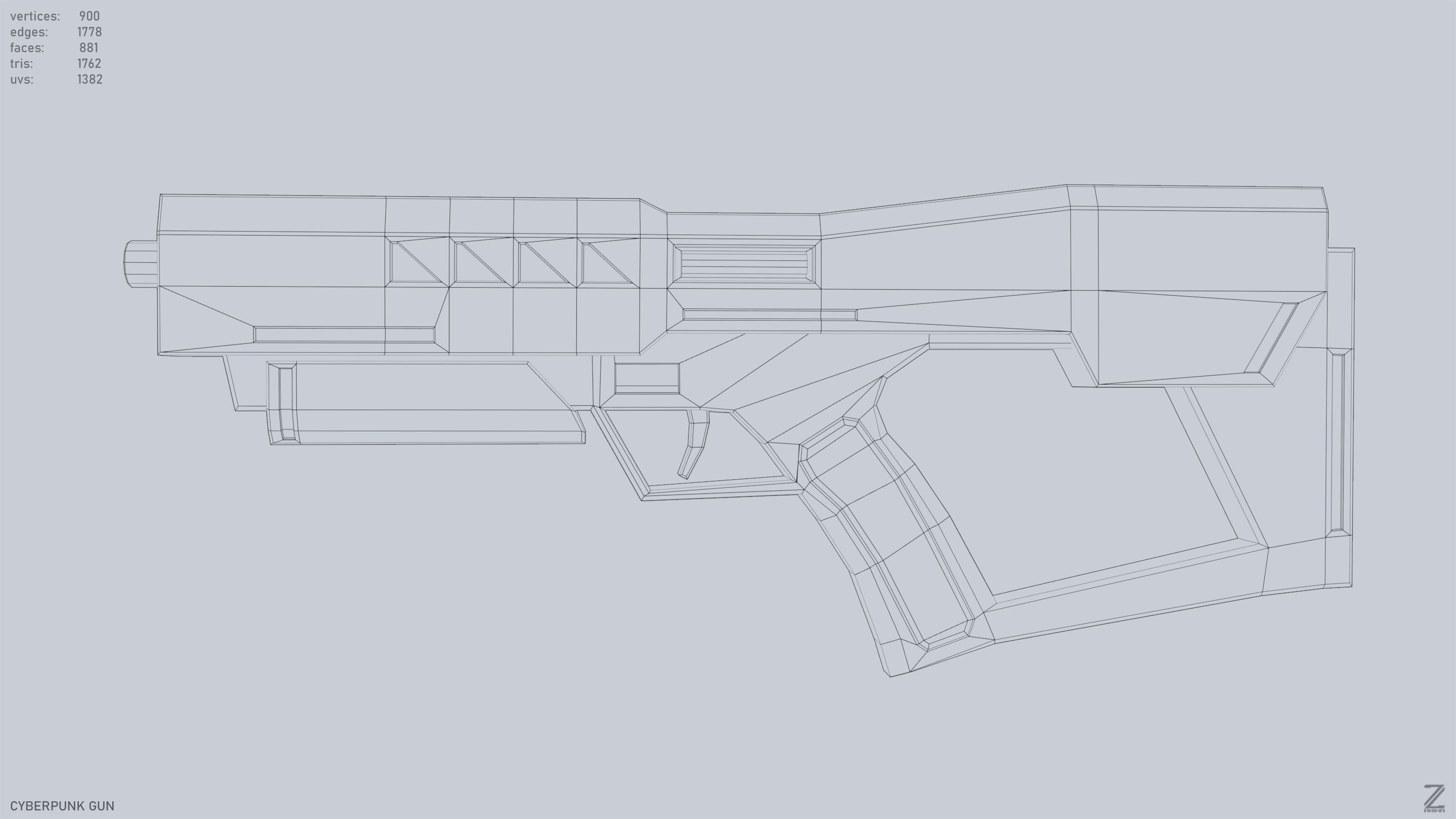 Cyberpunk gun Low-poly 3D model_9