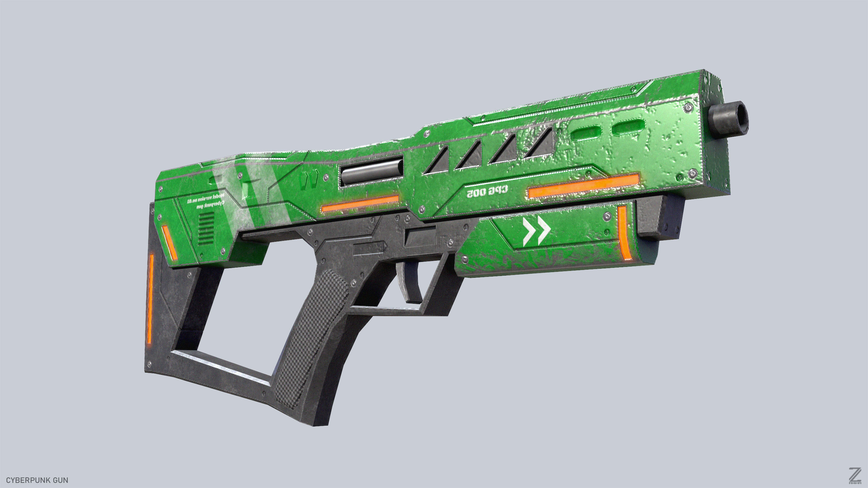 Cyberpunk gun Low-poly 3D model_5