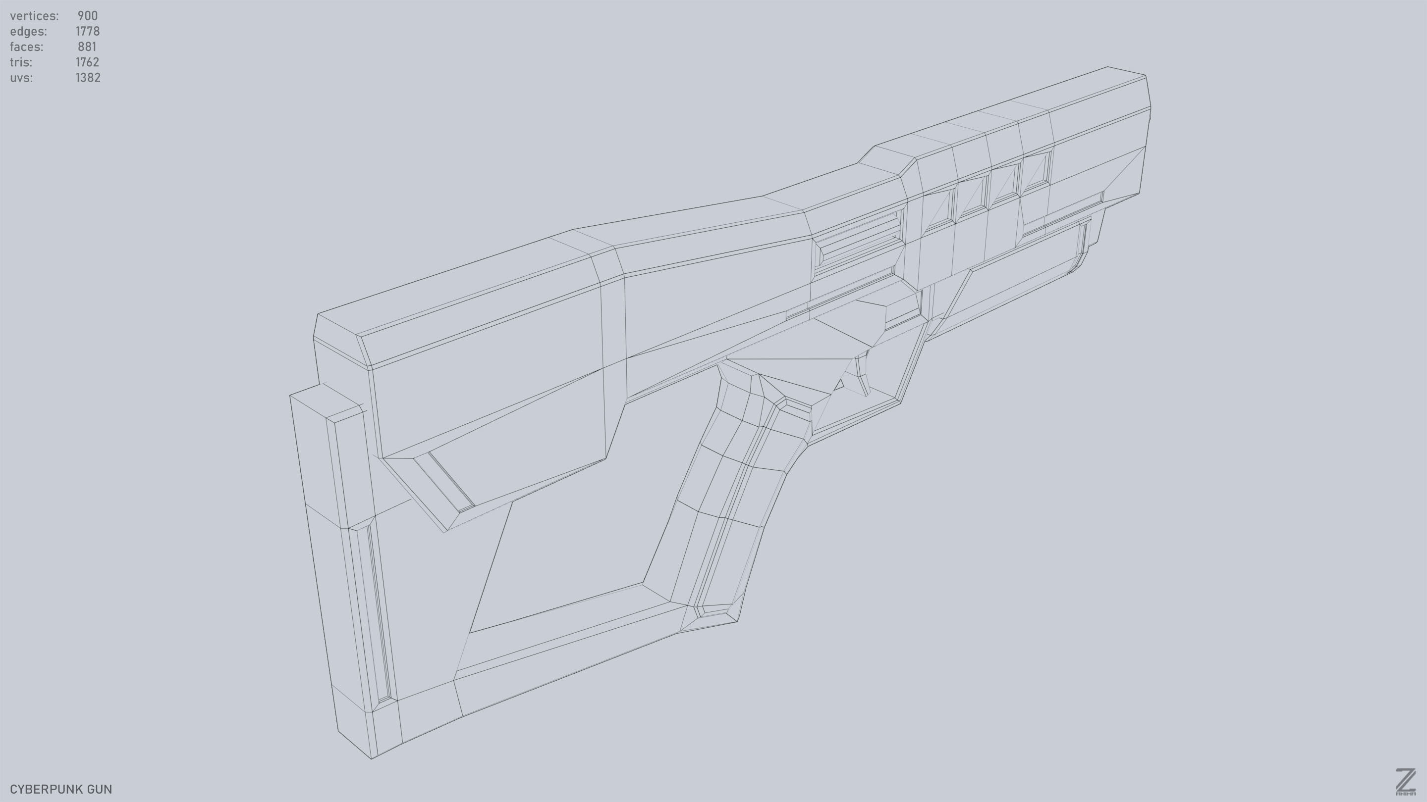 Cyberpunk gun Low-poly 3D model_13
