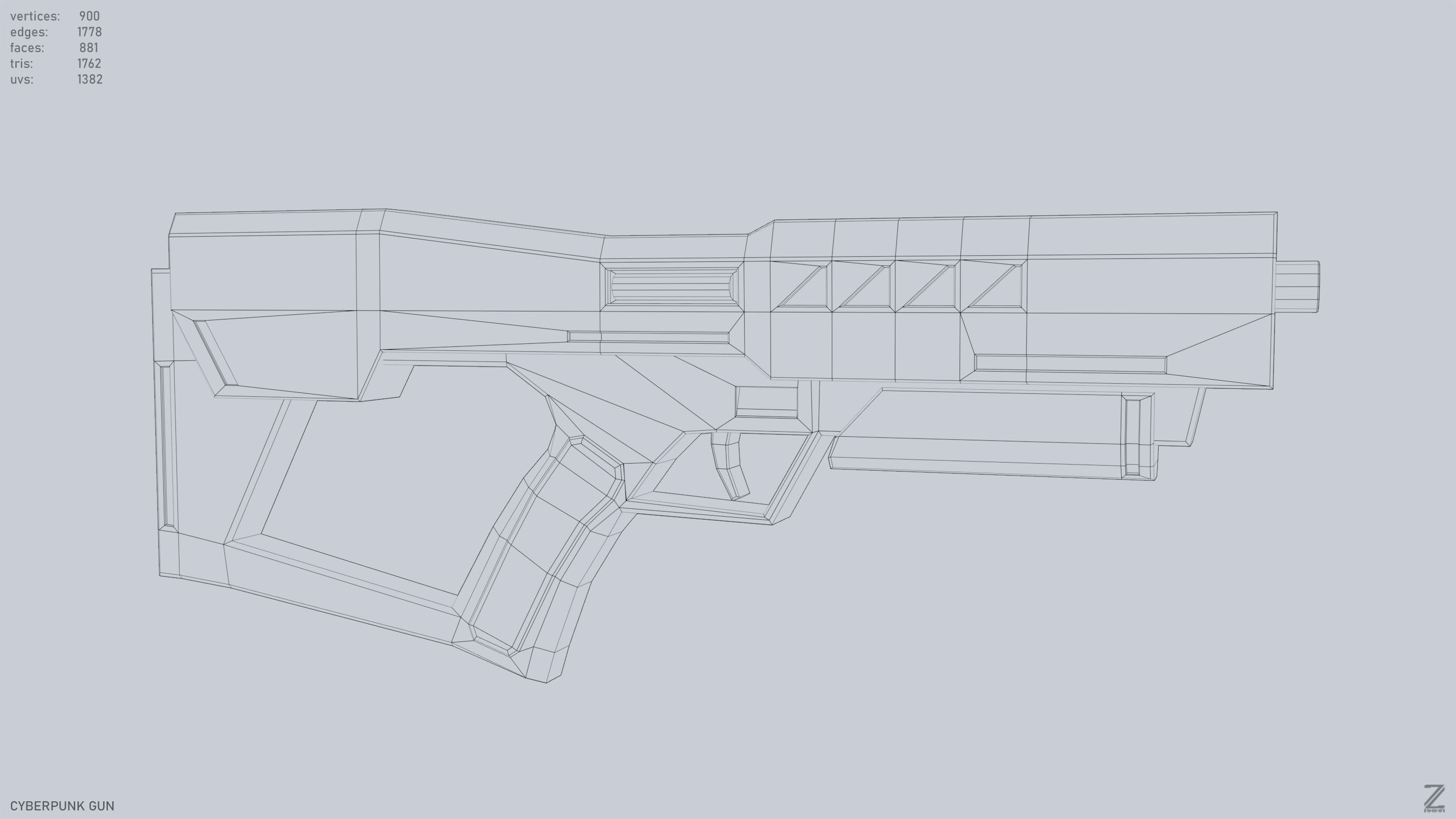 Cyberpunk gun Low-poly 3D model_12