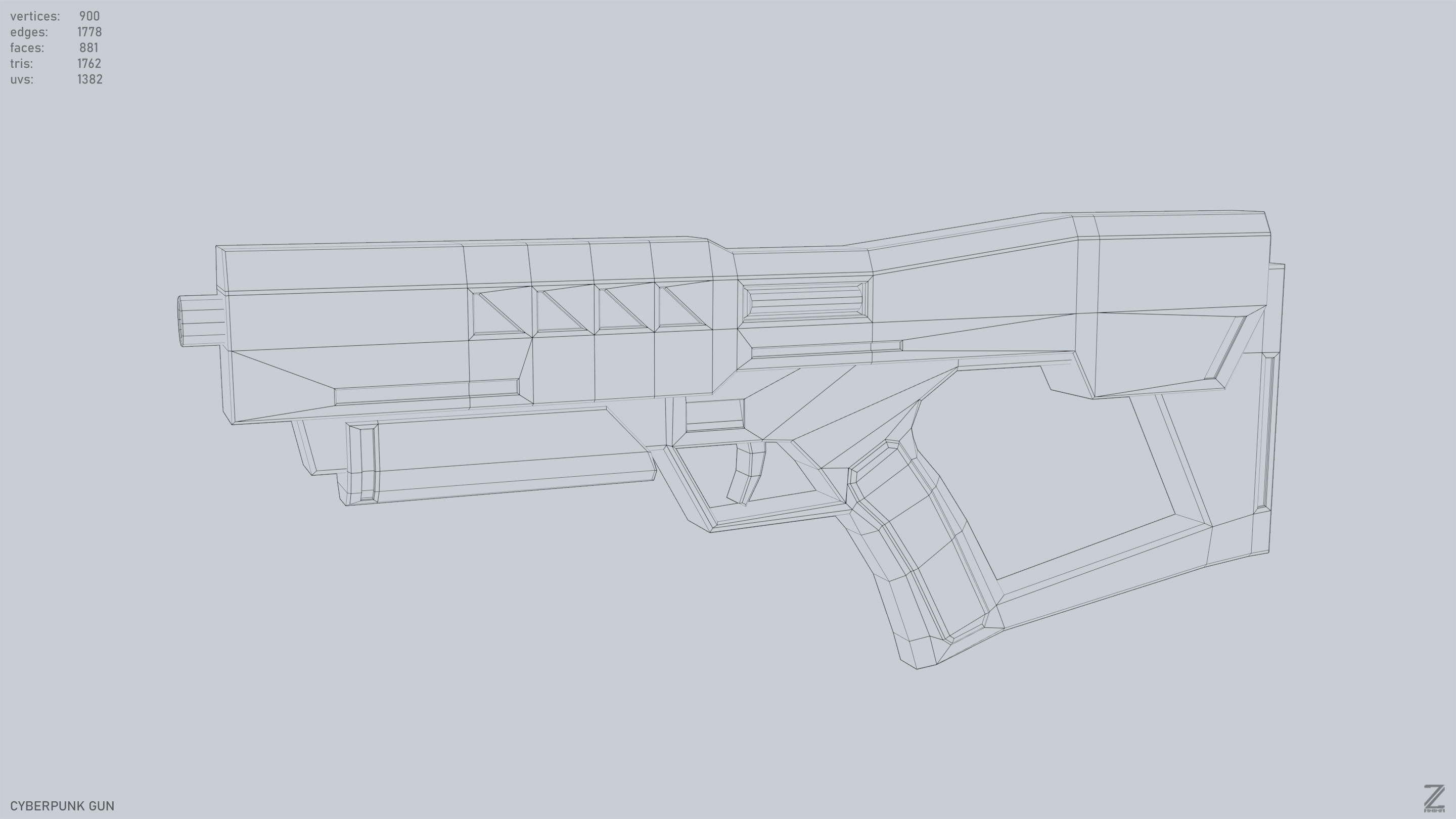 Cyberpunk gun Low-poly 3D model_10