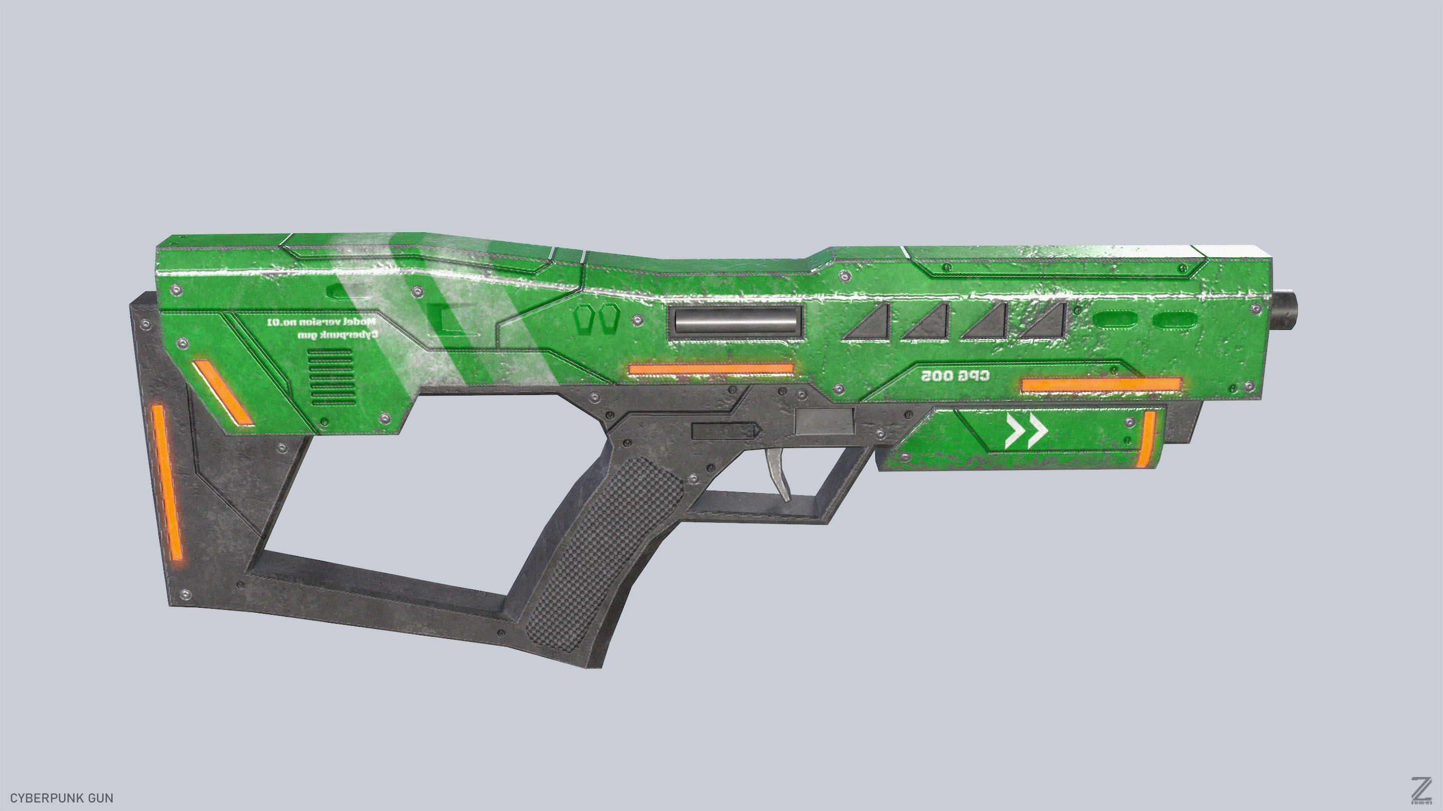 Cyberpunk gun Low-poly 3D model_6