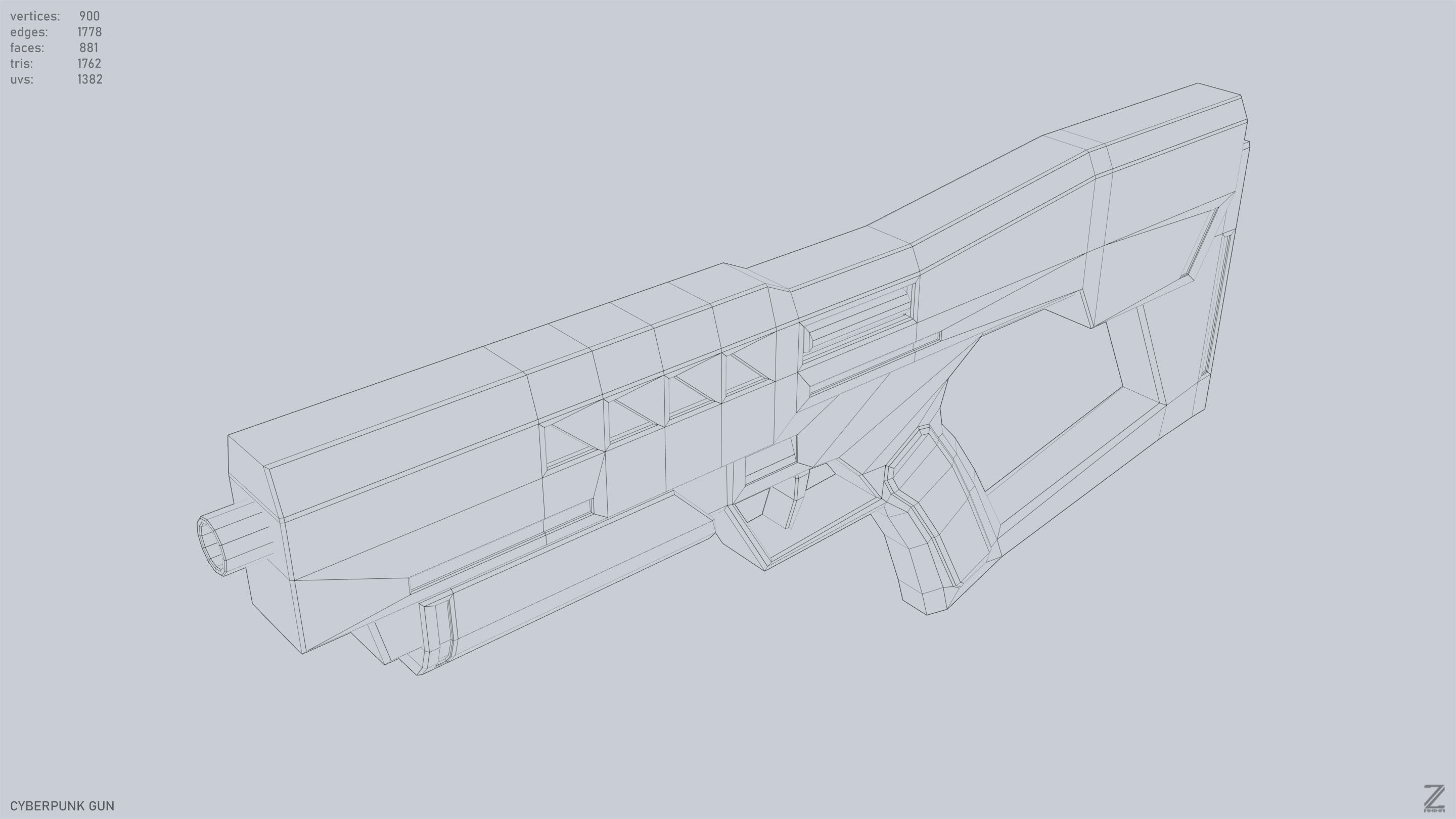 Cyberpunk gun Low-poly 3D model_15