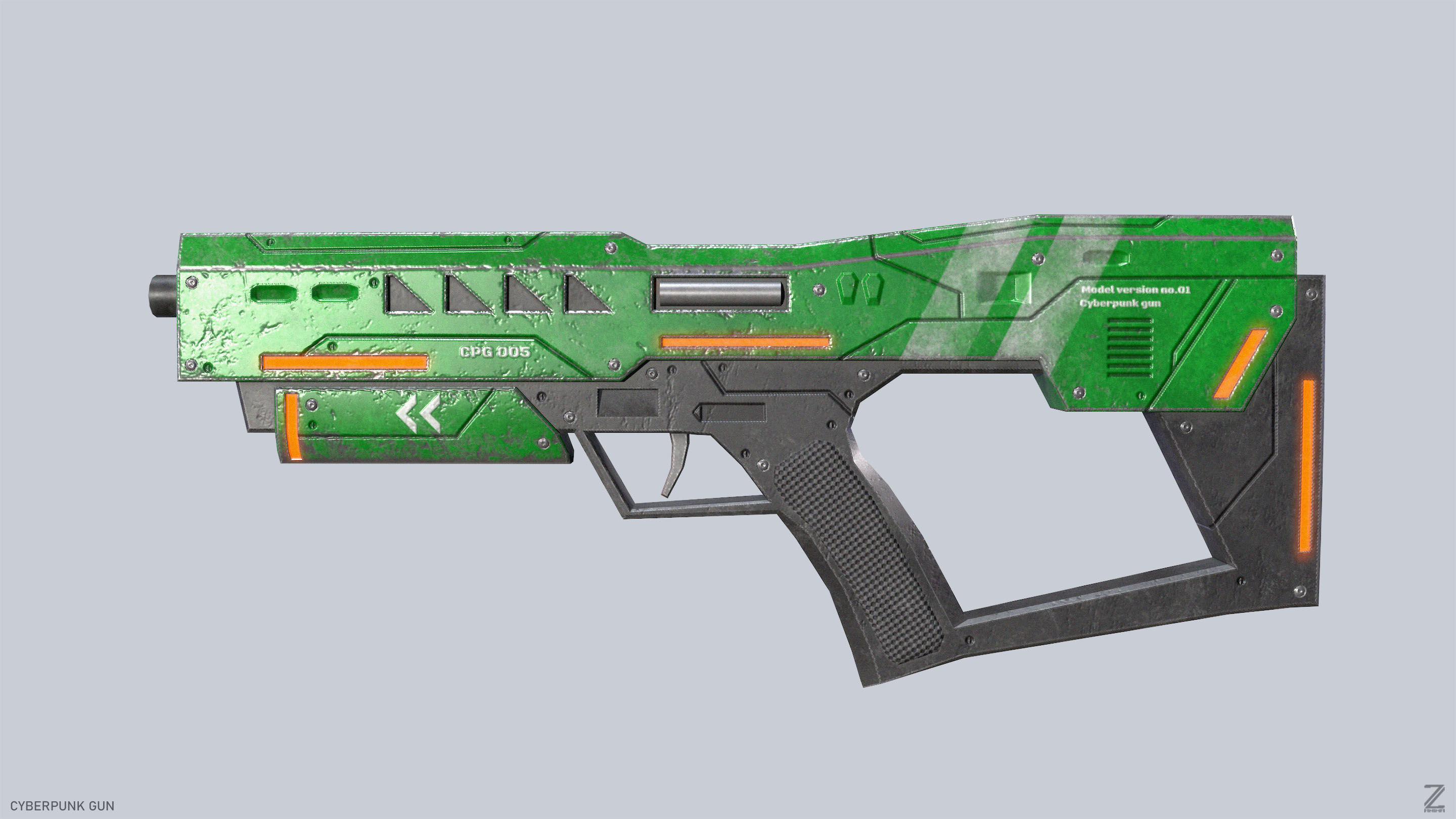 Cyberpunk gun Low-poly 3D model_4