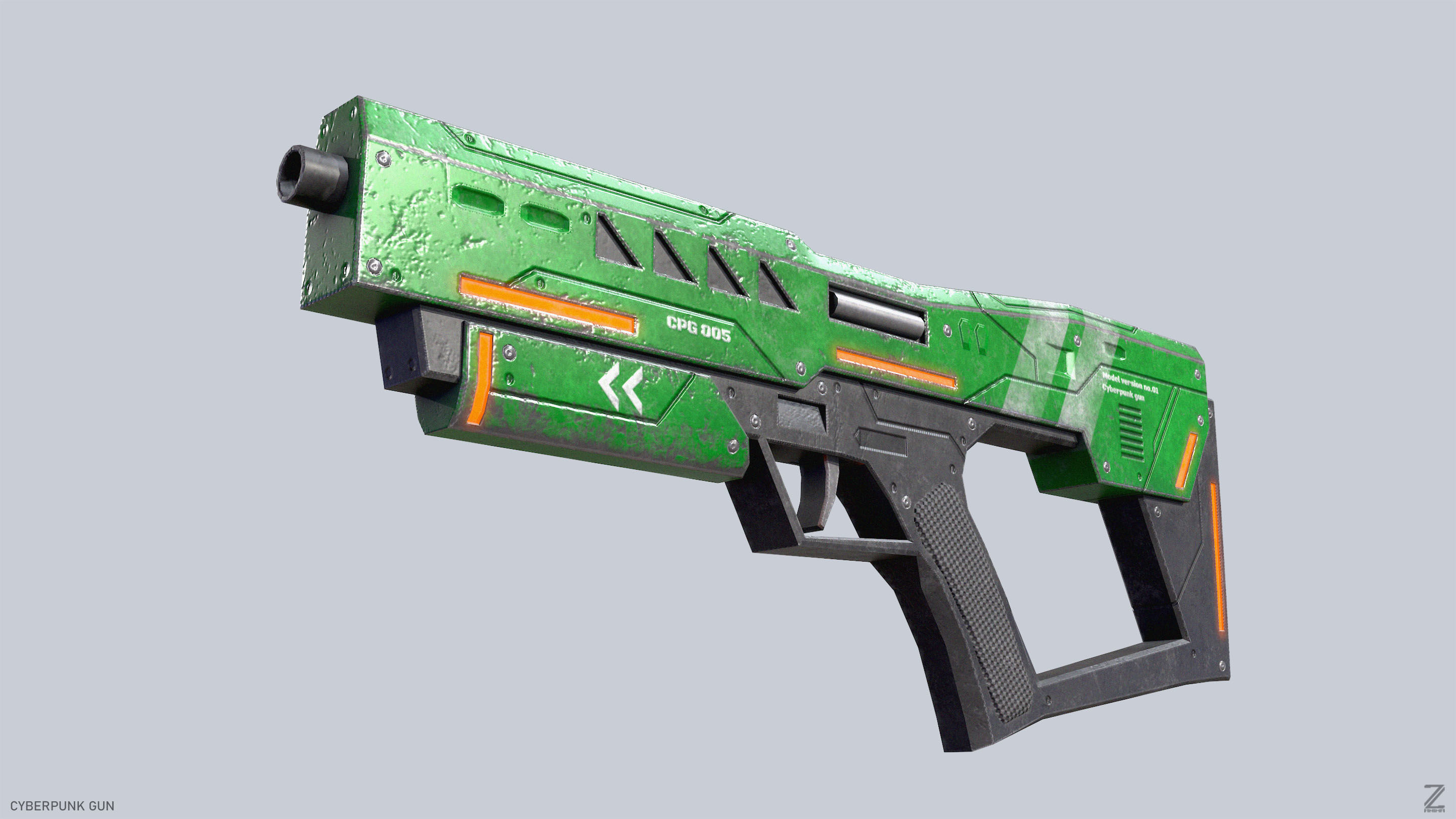 Cyberpunk gun Low-poly 3D model_2