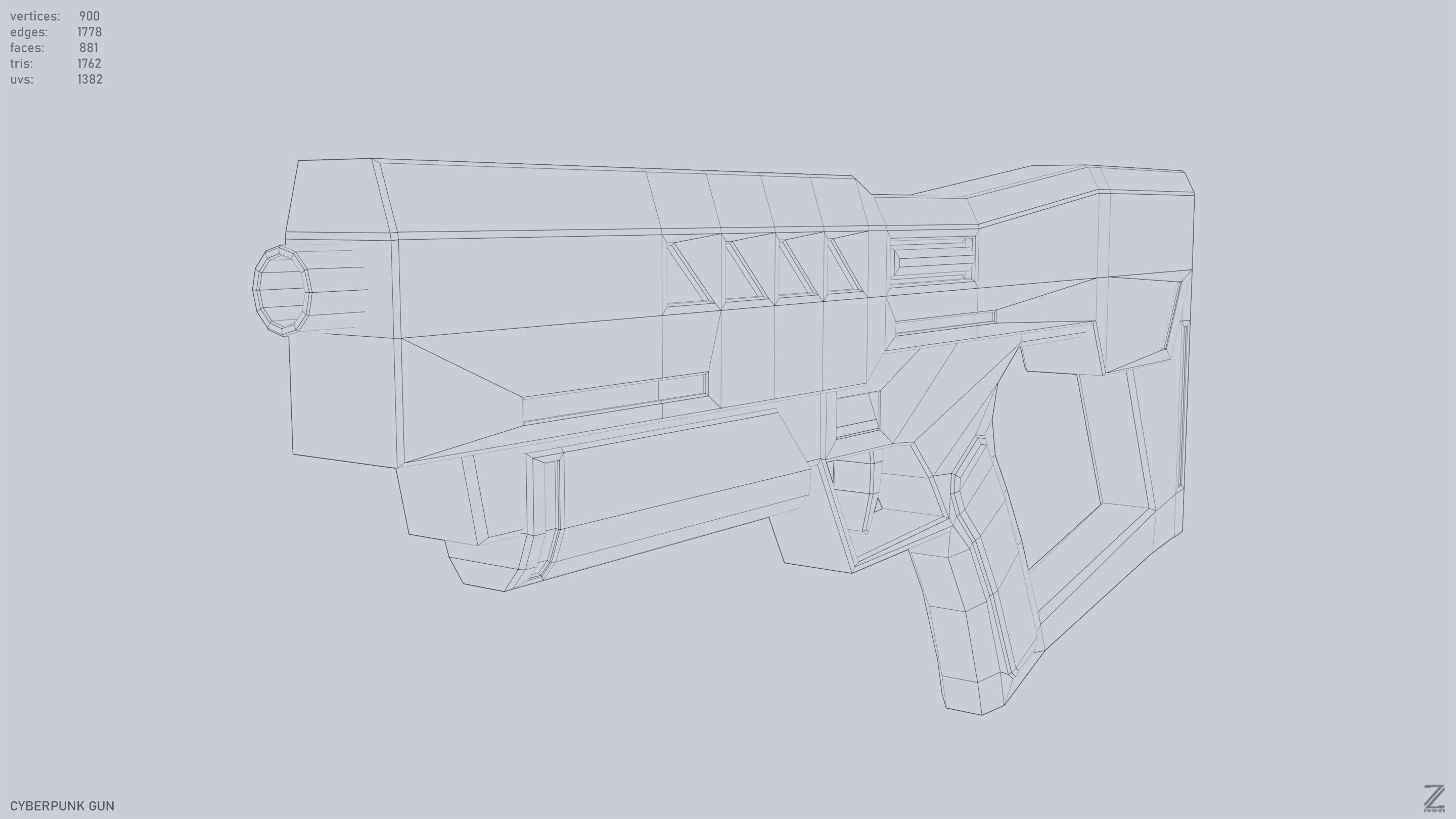 Cyberpunk gun Low-poly 3D model_11