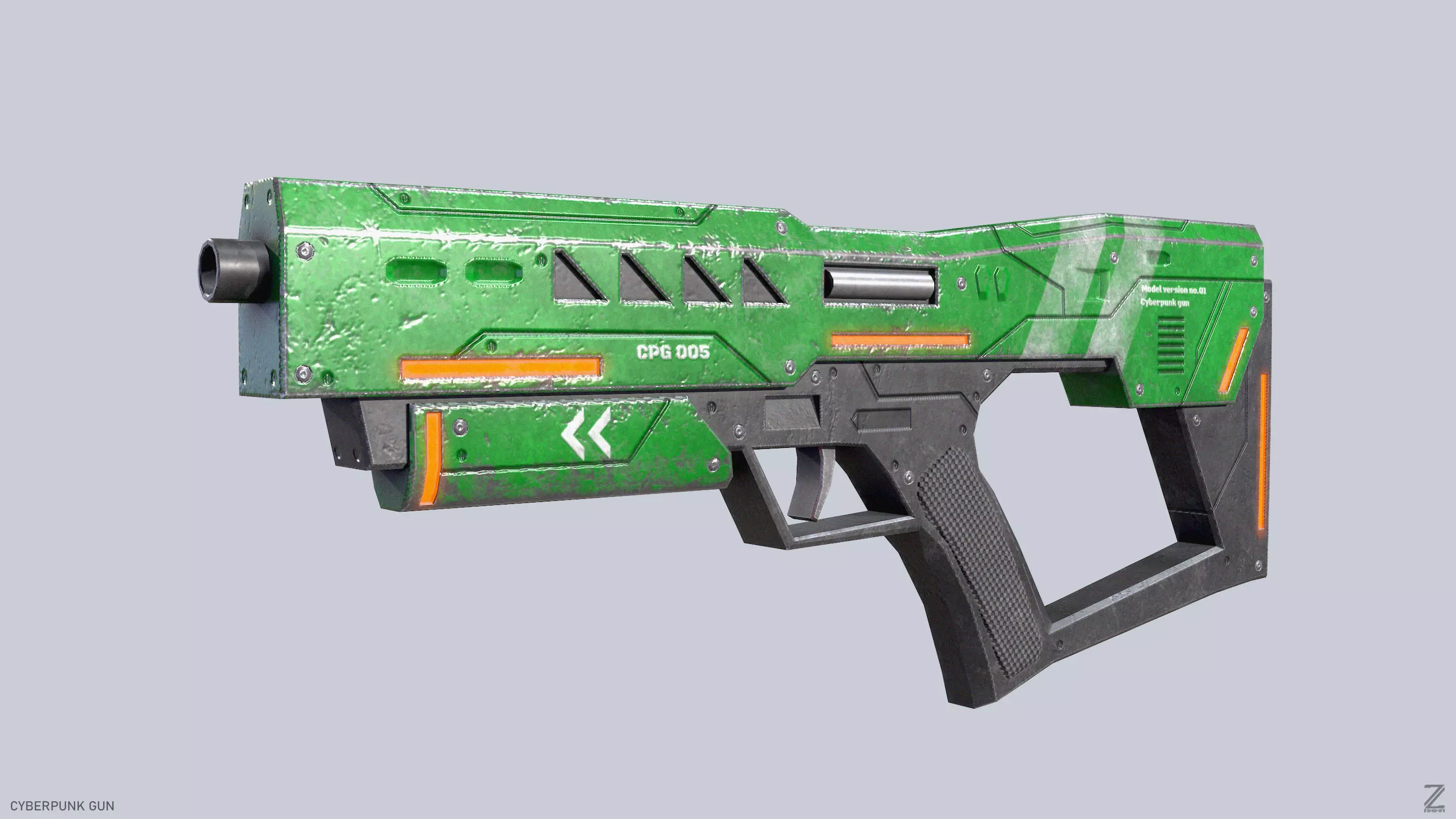 Cyberpunk gun Low-poly 3D model_0