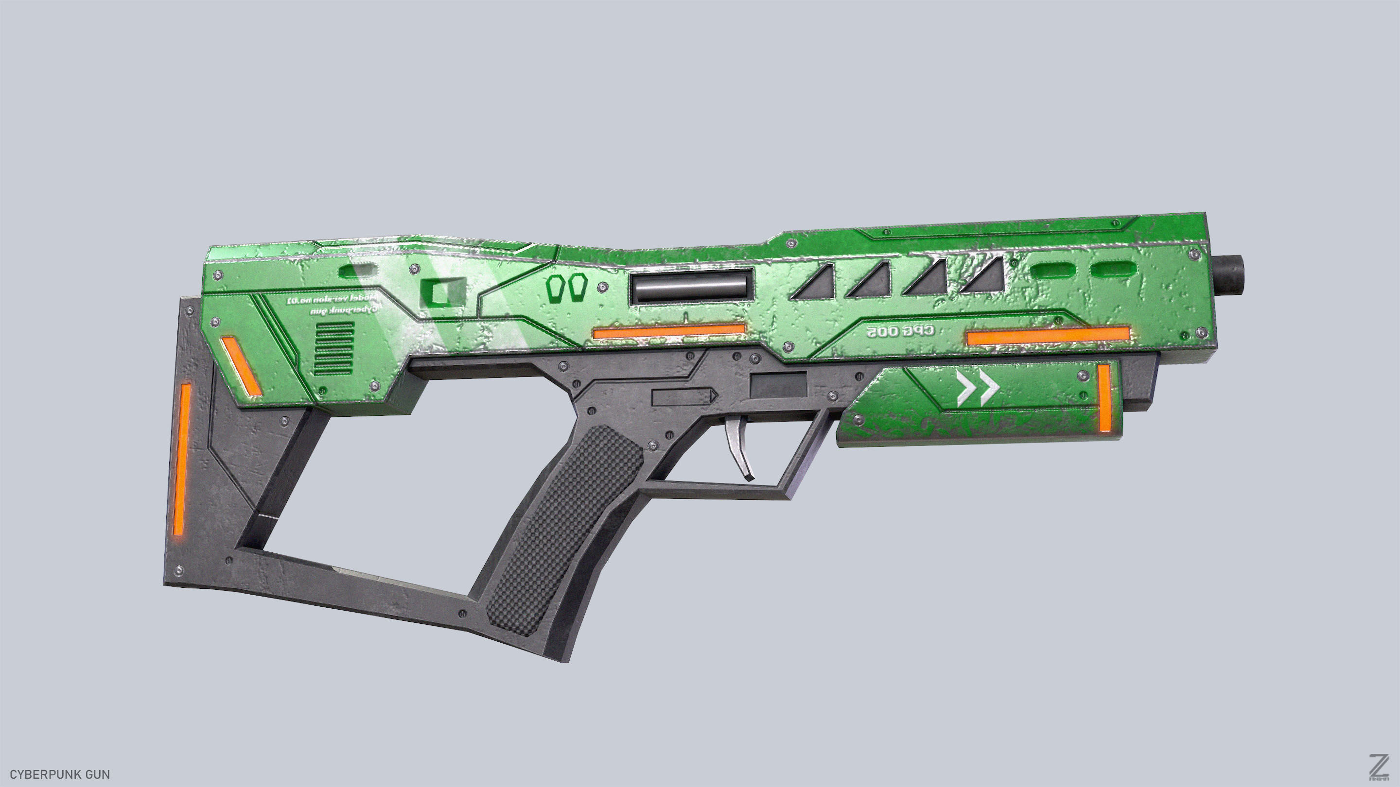 Cyberpunk gun Low-poly 3D model_8