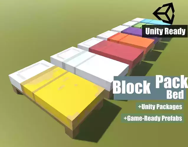 Block Pack Bed - block styled voxel beds Low-poly 3D model