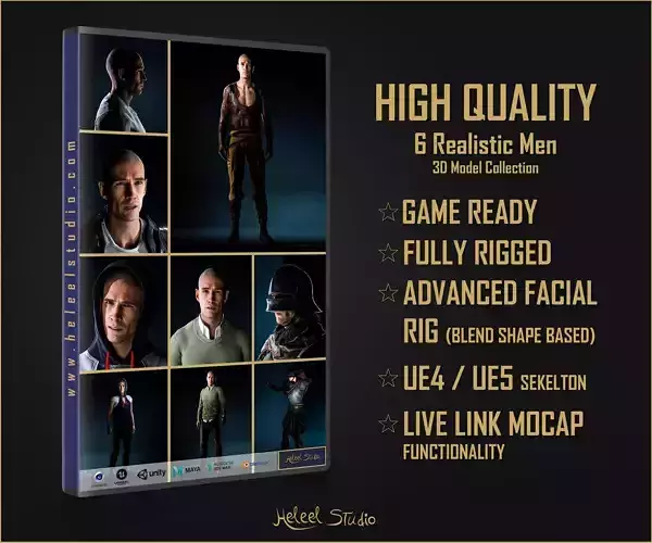 6 High Quality Realistic Men Characters Package 3D Model Collection