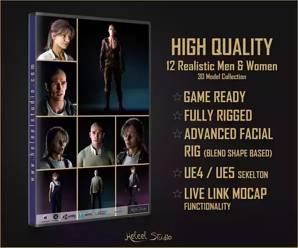 12 High Quality Realistic Men - Woman Characters Package 3D Model Collection