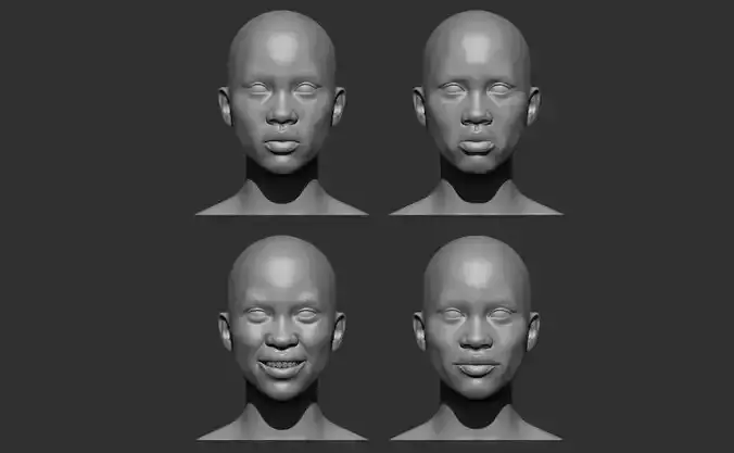 african female head  3d model multi expression base mesh 3D print model