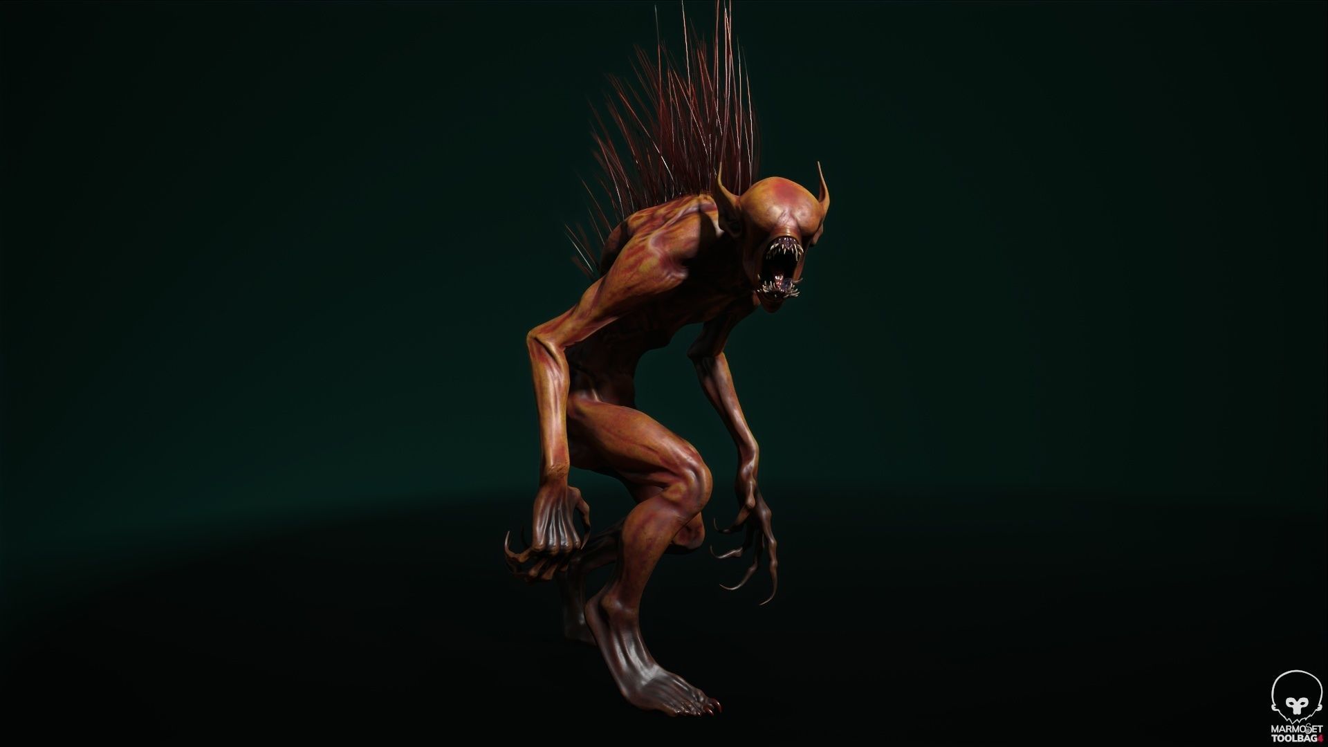 Chupacabra demon with spikes Low-poly 3D model_13