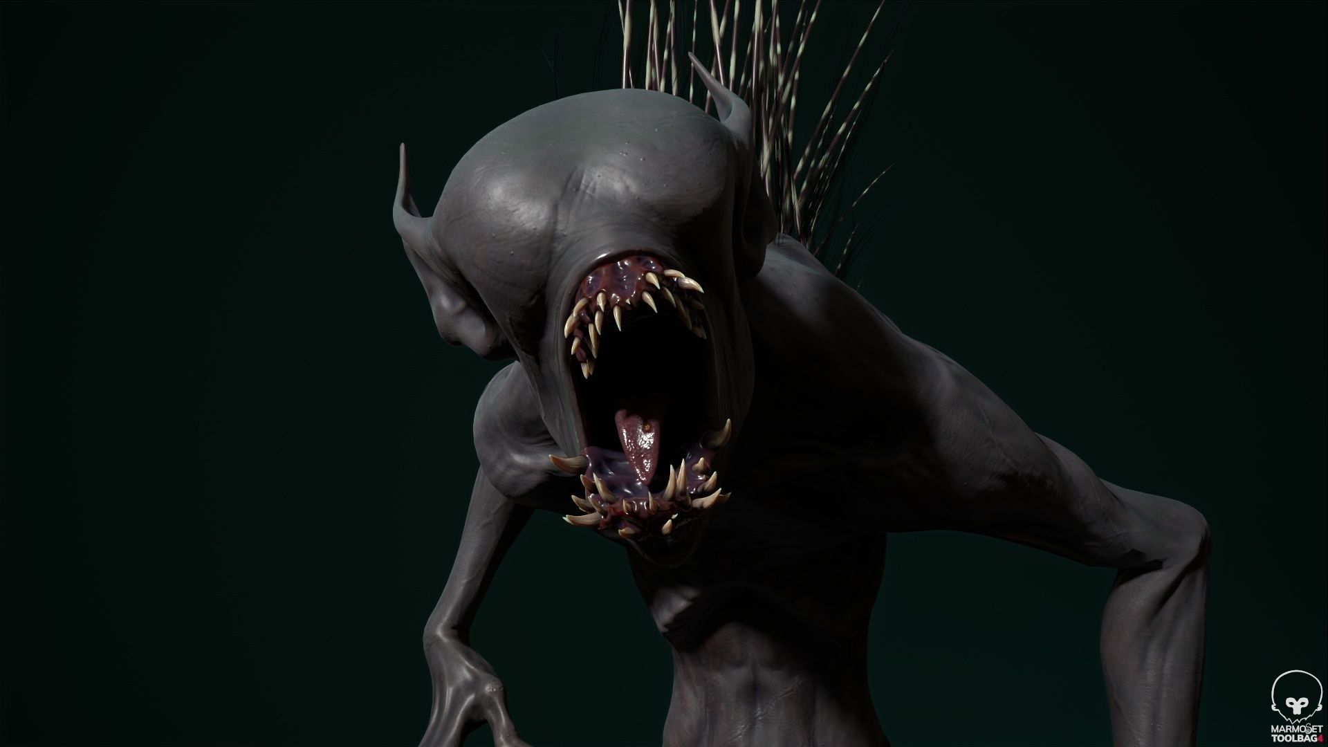 Chupacabra demon with spikes Low-poly 3D model_16