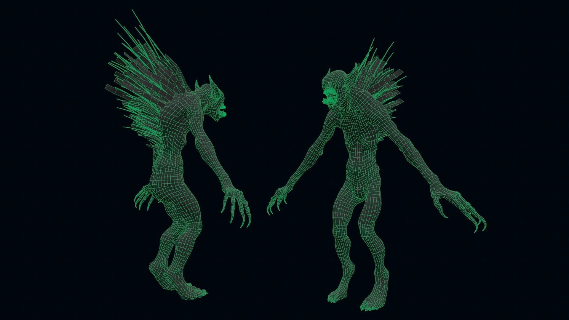 Chupacabra demon with spikes Low-poly 3D model_18