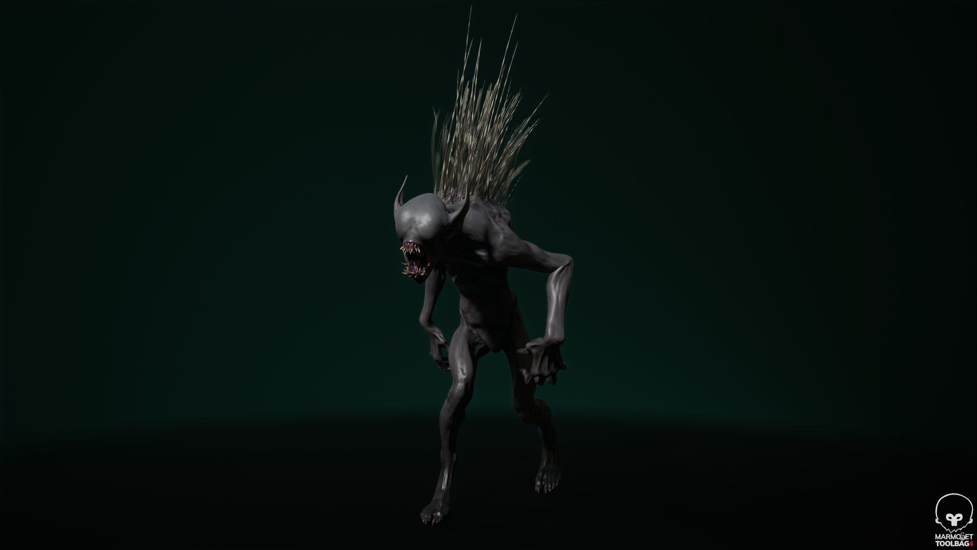Chupacabra demon with spikes Low-poly 3D model_6