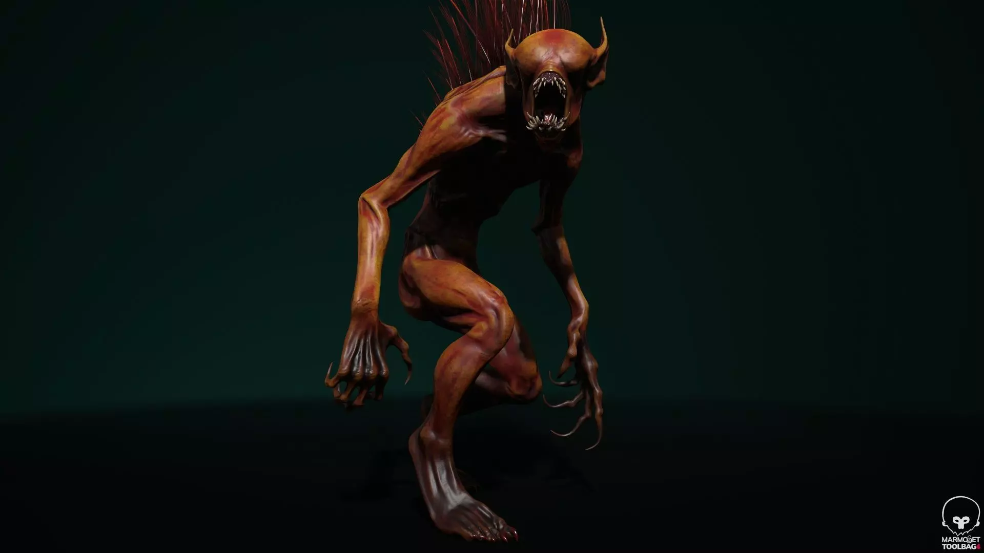 Chupacabra demon with spikes Low-poly 3D model_0