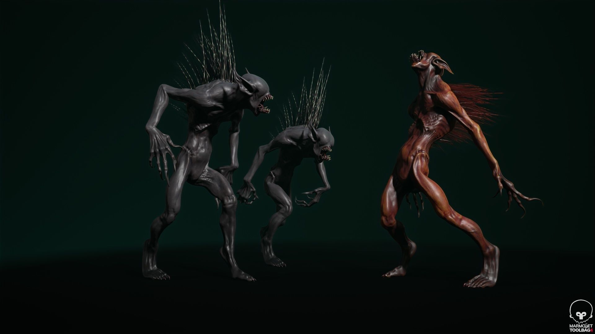 Chupacabra demon with spikes Low-poly 3D model_9