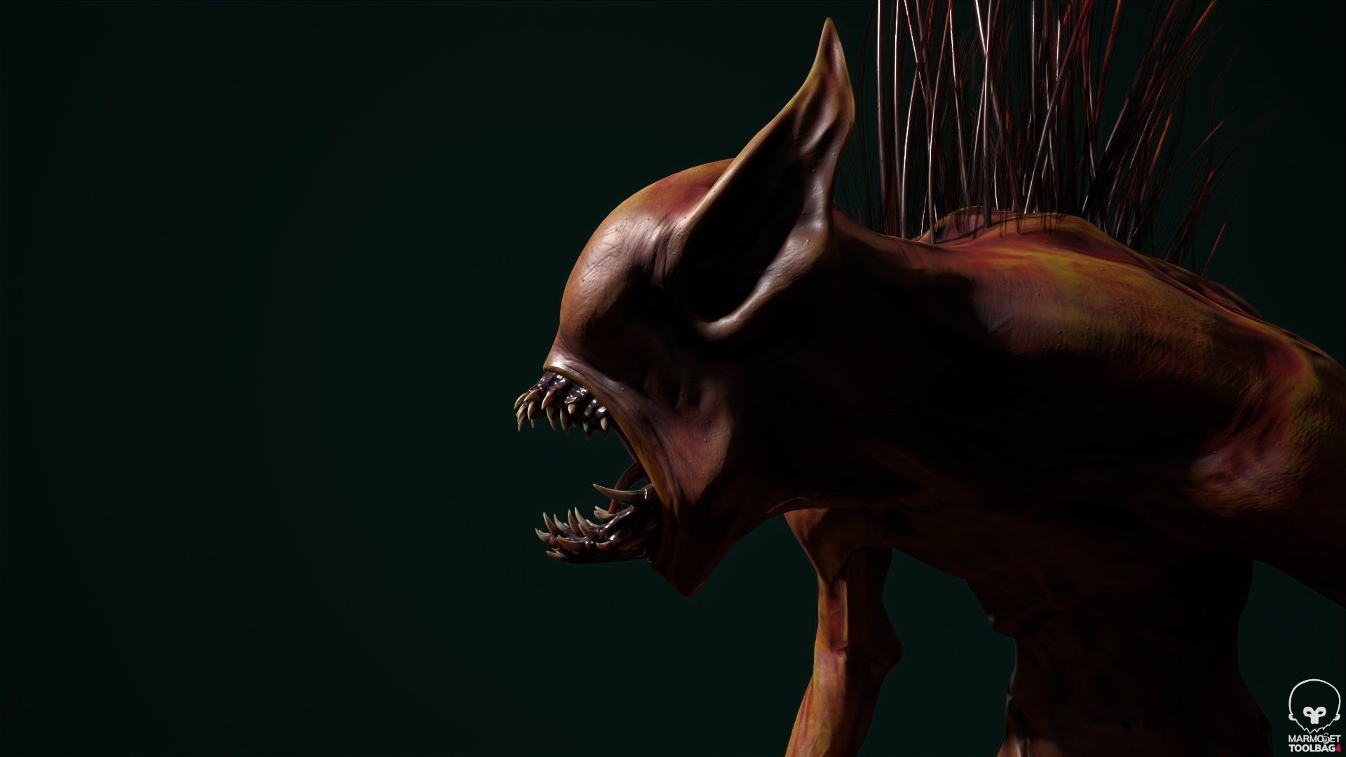 Chupacabra demon with spikes Low-poly 3D model_8
