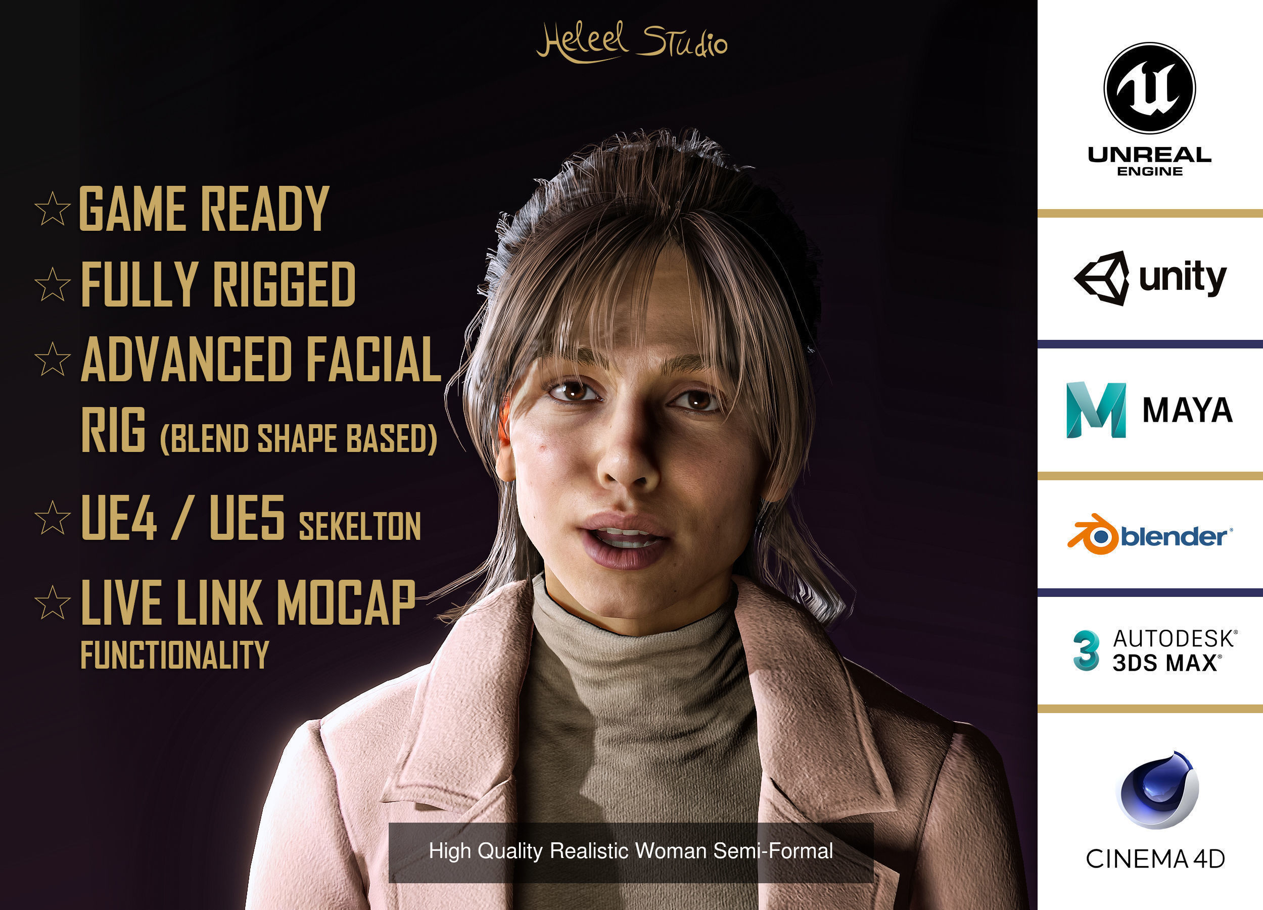 6 High Quality Realistic Woman Characters in Formal 3D Model Collection_6