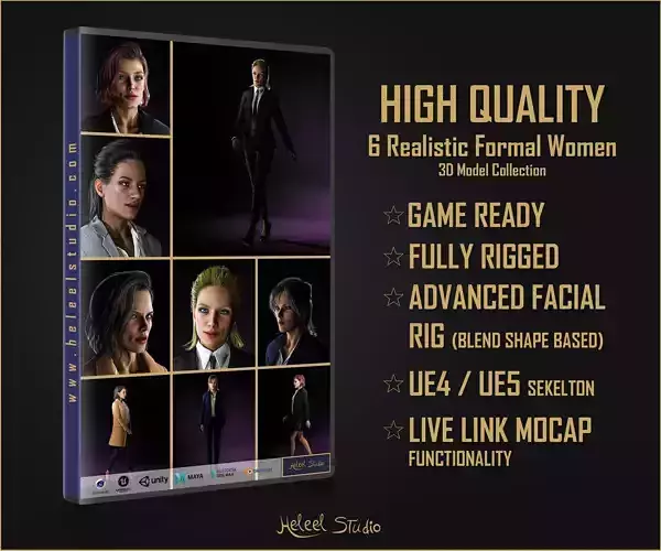6 High Quality Realistic Woman Characters in Formal 3D Model Collection