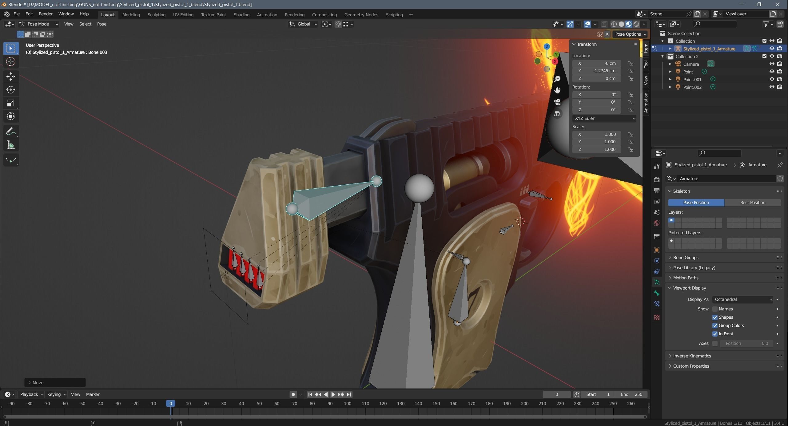 Stylized pistol Low-poly 3D model_28