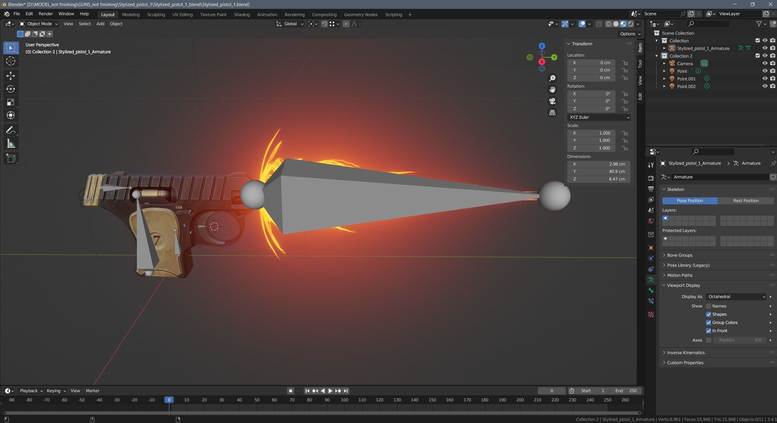 Stylized pistol Low-poly 3D model_24