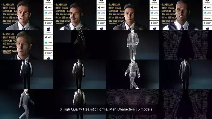 6 High Quality Realistic Formal Men Characters