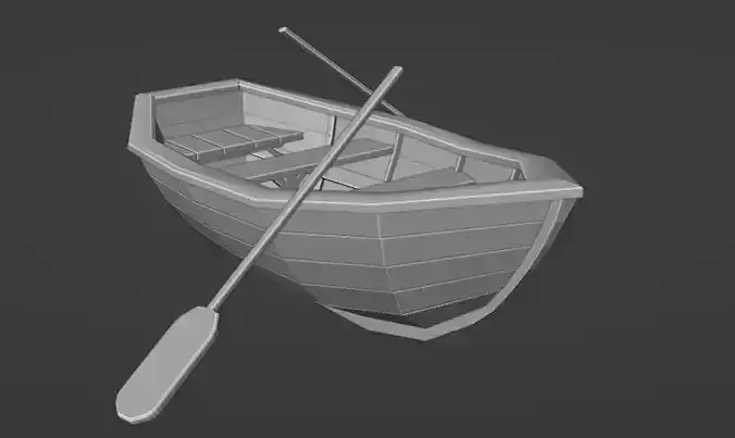 Boat LowPoly with oars and paddle