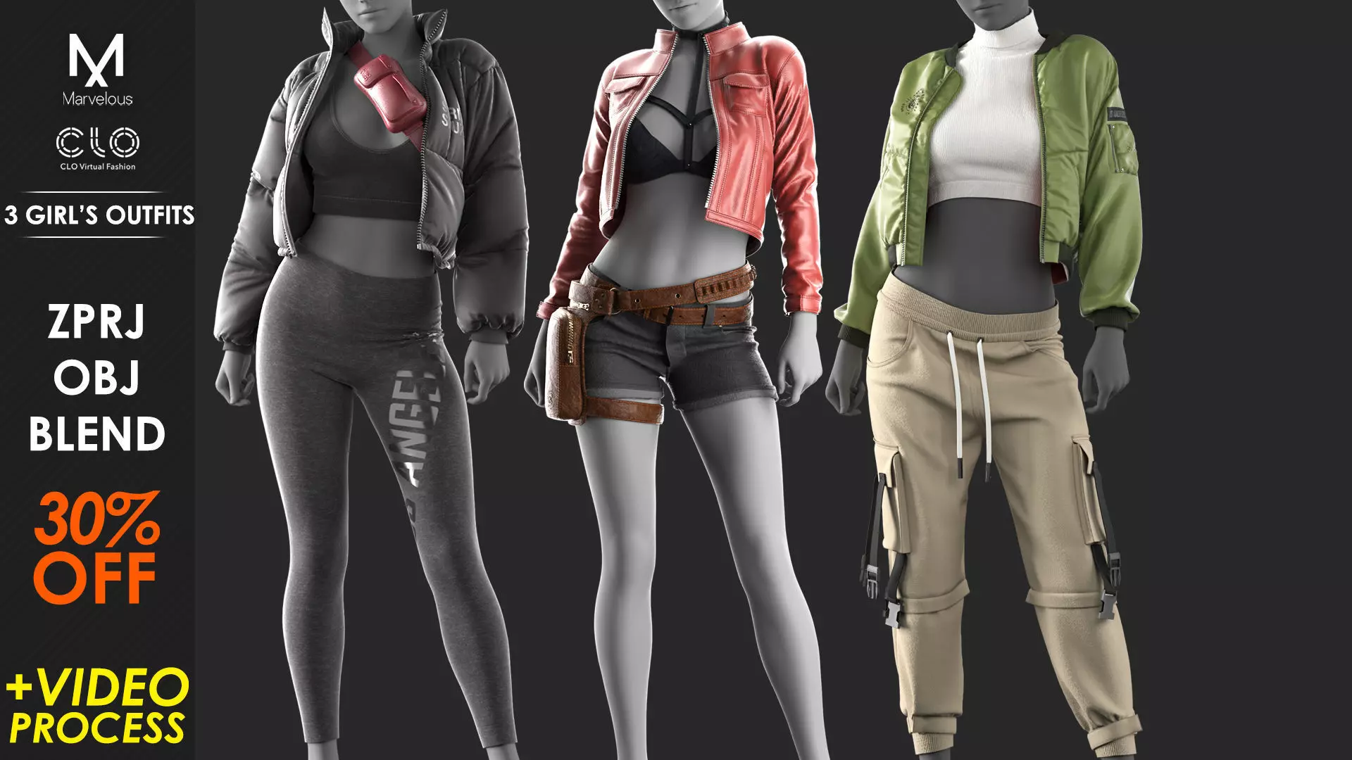 3 Outfits - Marvelous - CLO Project file - Video Process 3D Model Collection_0