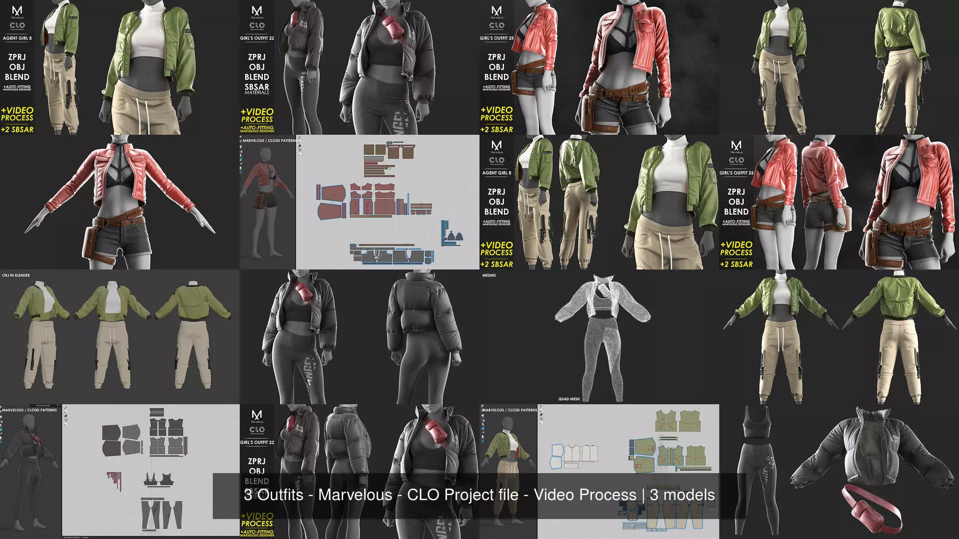 3 Outfits - Marvelous - CLO Project file - Video Process 3D Model Collection_3