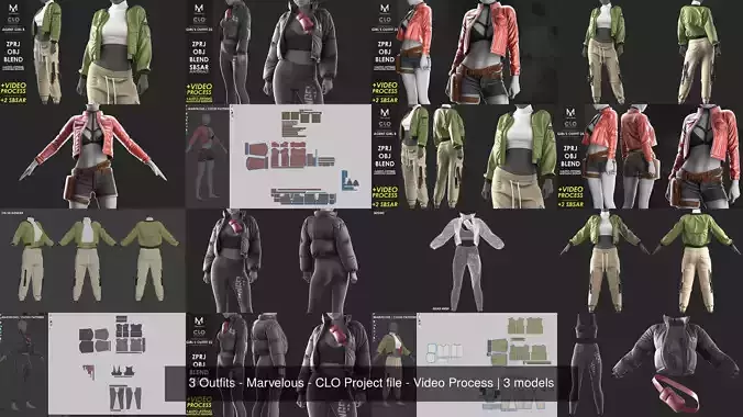 3 Outfits - Marvelous - CLO Project file - Video Process