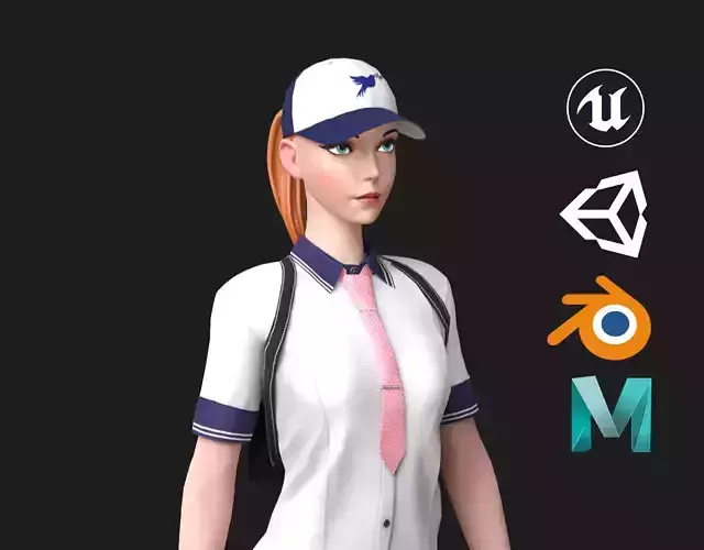 Student Girl  Low-poly 3D model