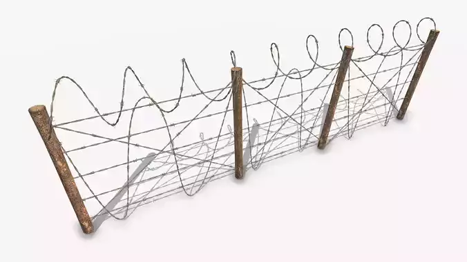 Barbed wire fence wood 3D model