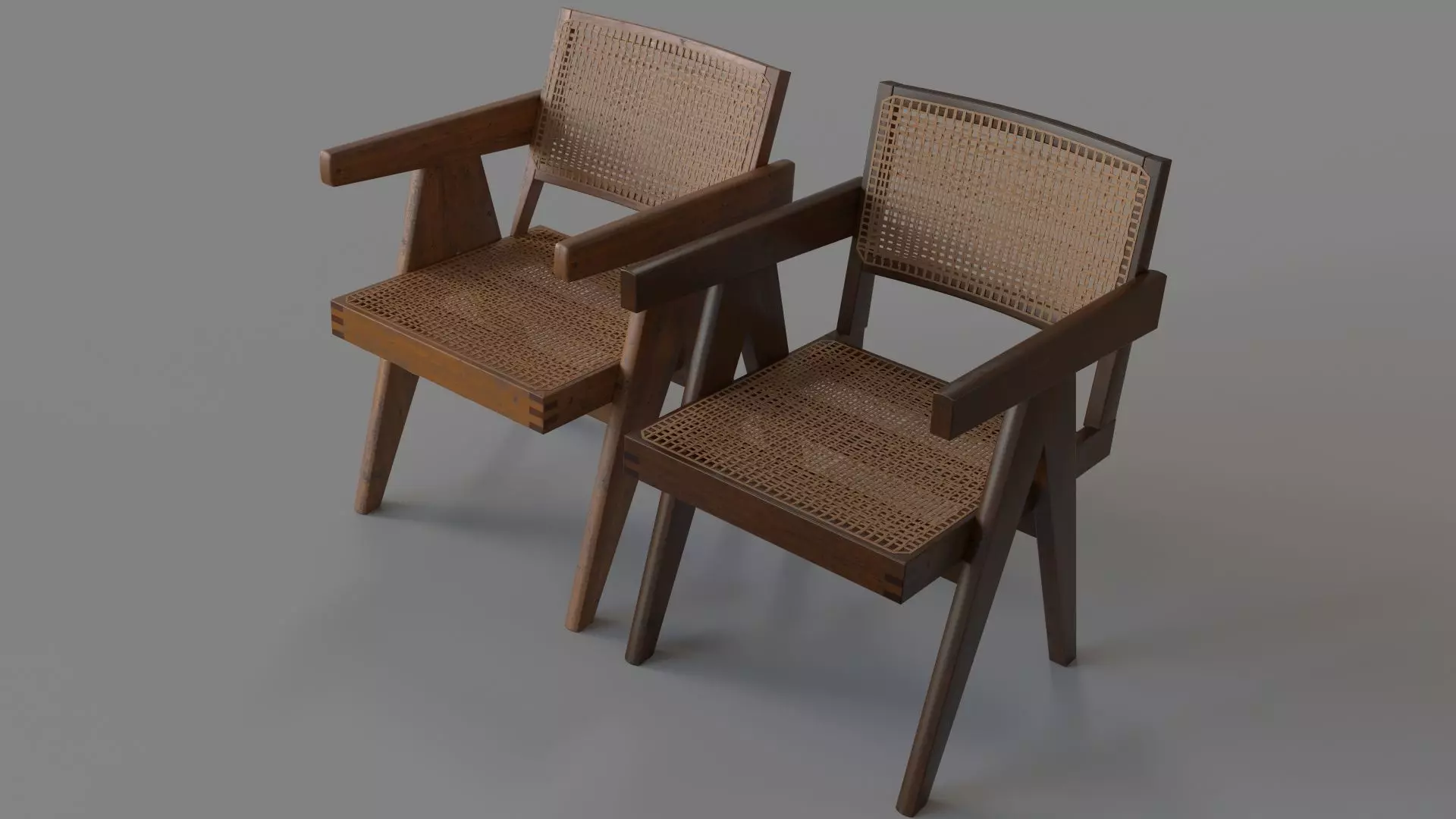 Pierre Jeanneret Office Chair And Cane Chair For Chandigarh 3D model