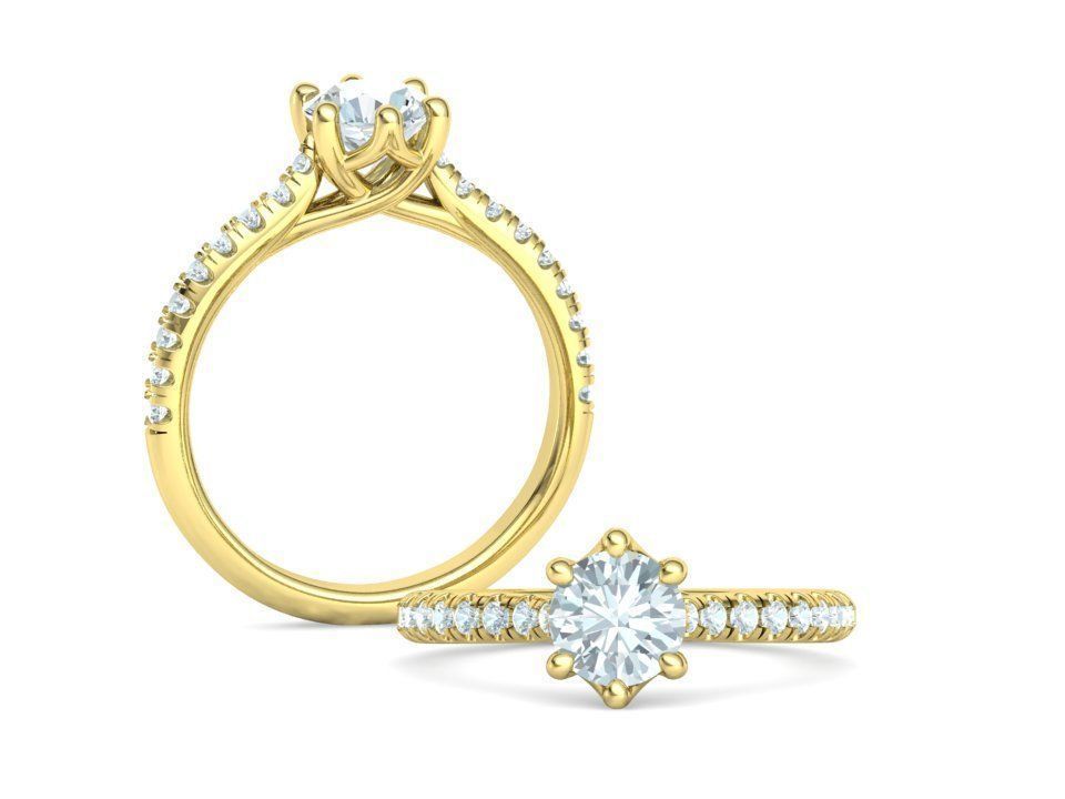 Trellis Solitaire Ring 6mm stone pave setting 3dmodel 3D print model_7