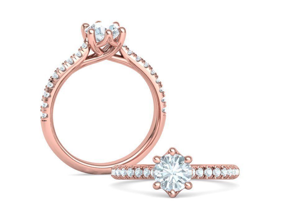 Trellis Solitaire Ring 6mm stone pave setting 3dmodel 3D print model_6