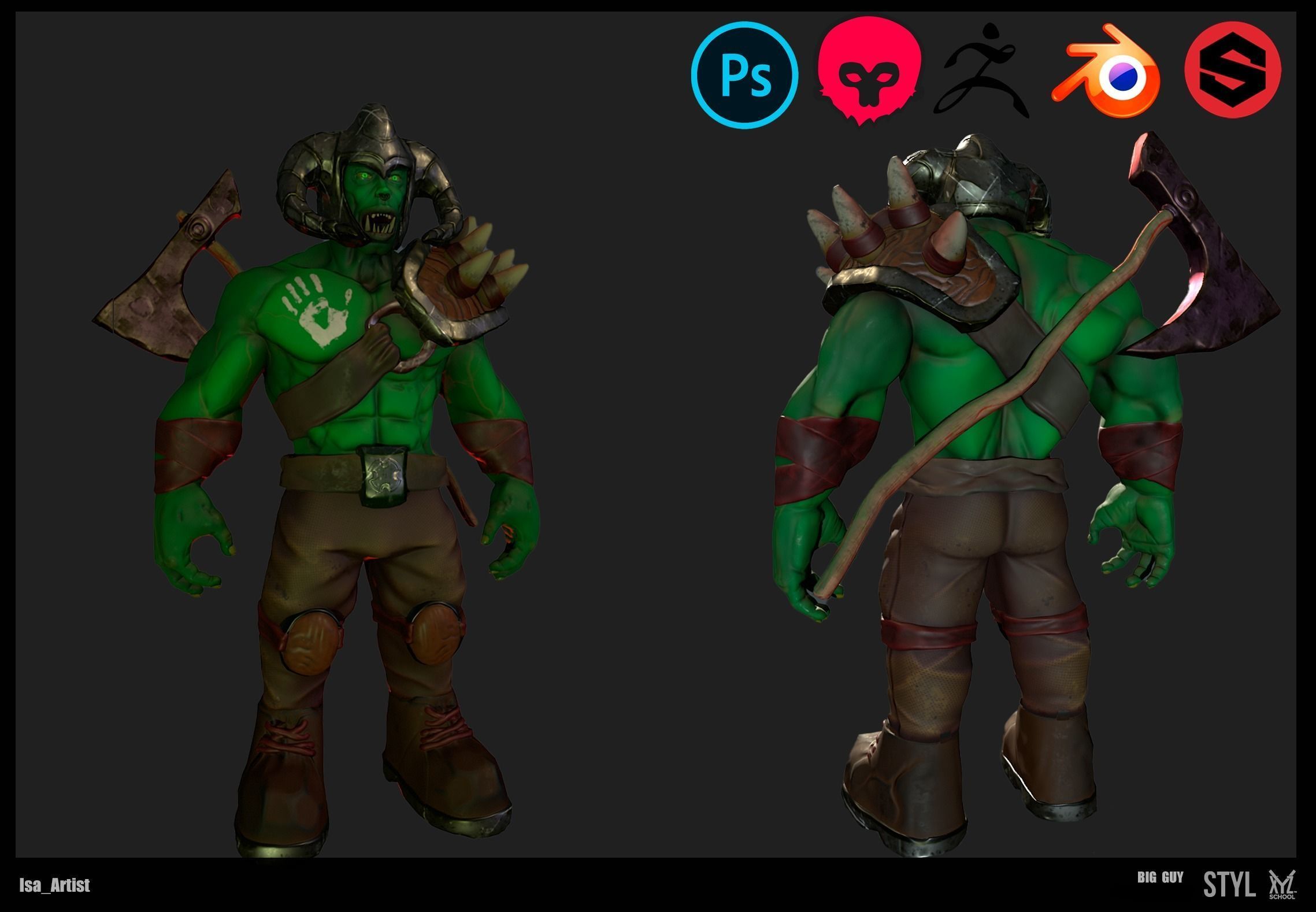 Ork Warrior - Low poly - Game ready  Low-poly 3D model_1