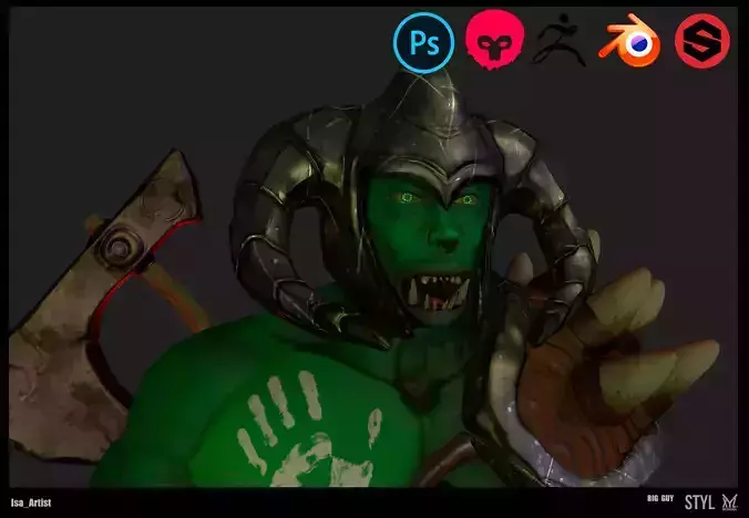 Ork Warrior - Low poly - Game ready  Low-poly 3D model