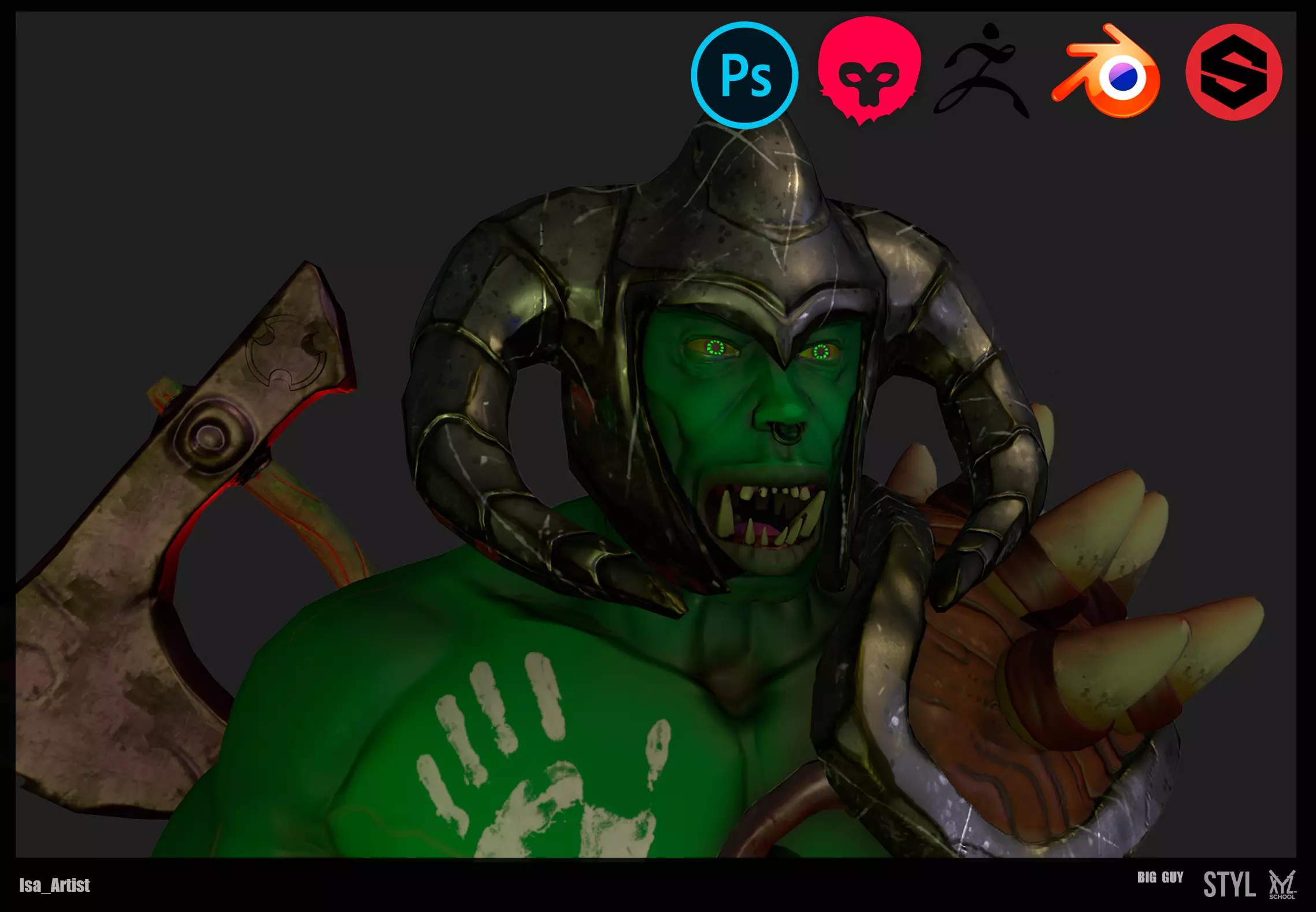 Ork Warrior - Low poly - Game ready  Low-poly 3D model_0